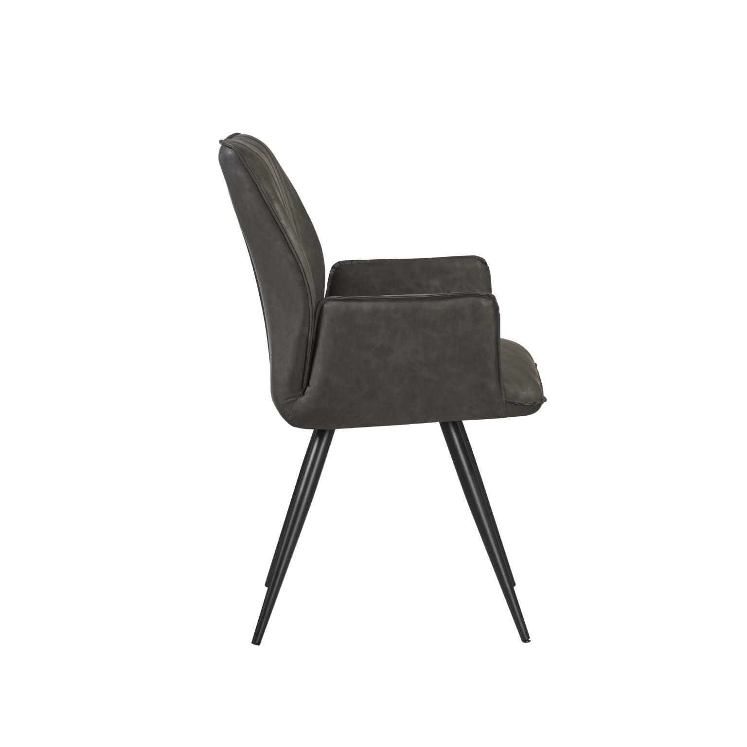 Distressed Dark Grey PU Dining Chair With Black Metal Legs