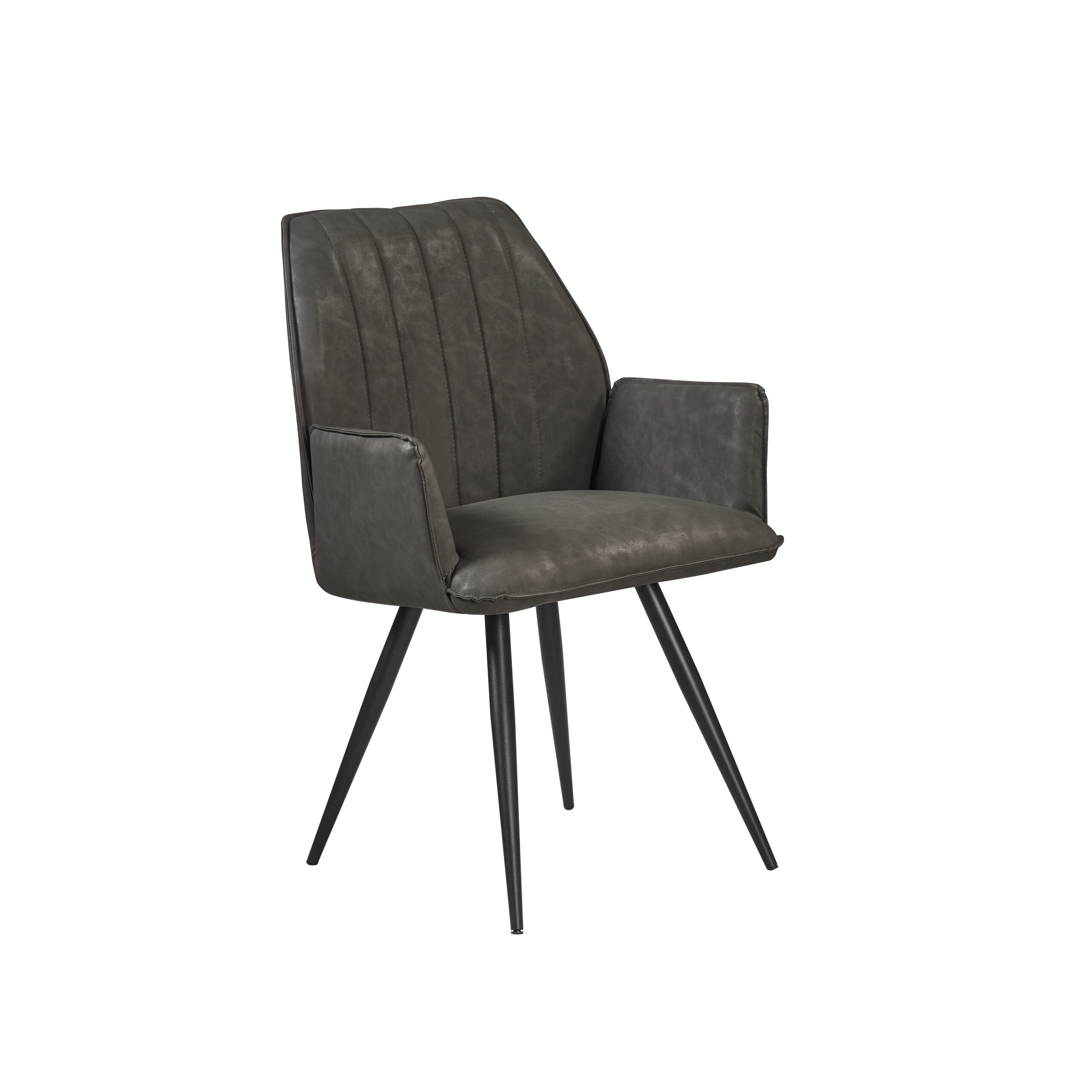 Distressed Dark Grey PU Dining Chair With Black Metal Legs