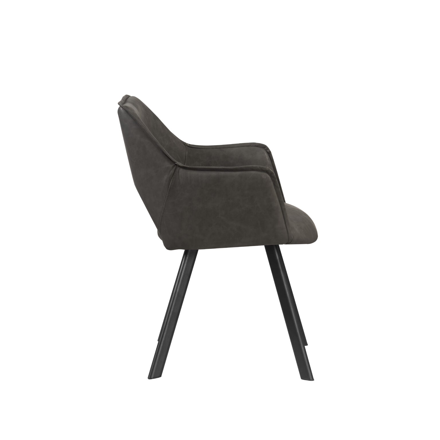 Distressed Grey PU Leather Dining Chair With Black Metal Legs