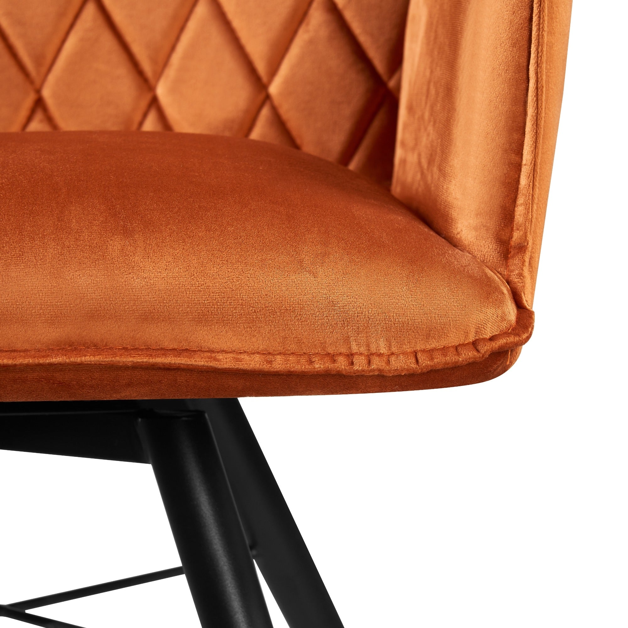 Olivia - Burnt Orange - Velvet - Black Metal Leg - Swivel Base - Dining Chairs