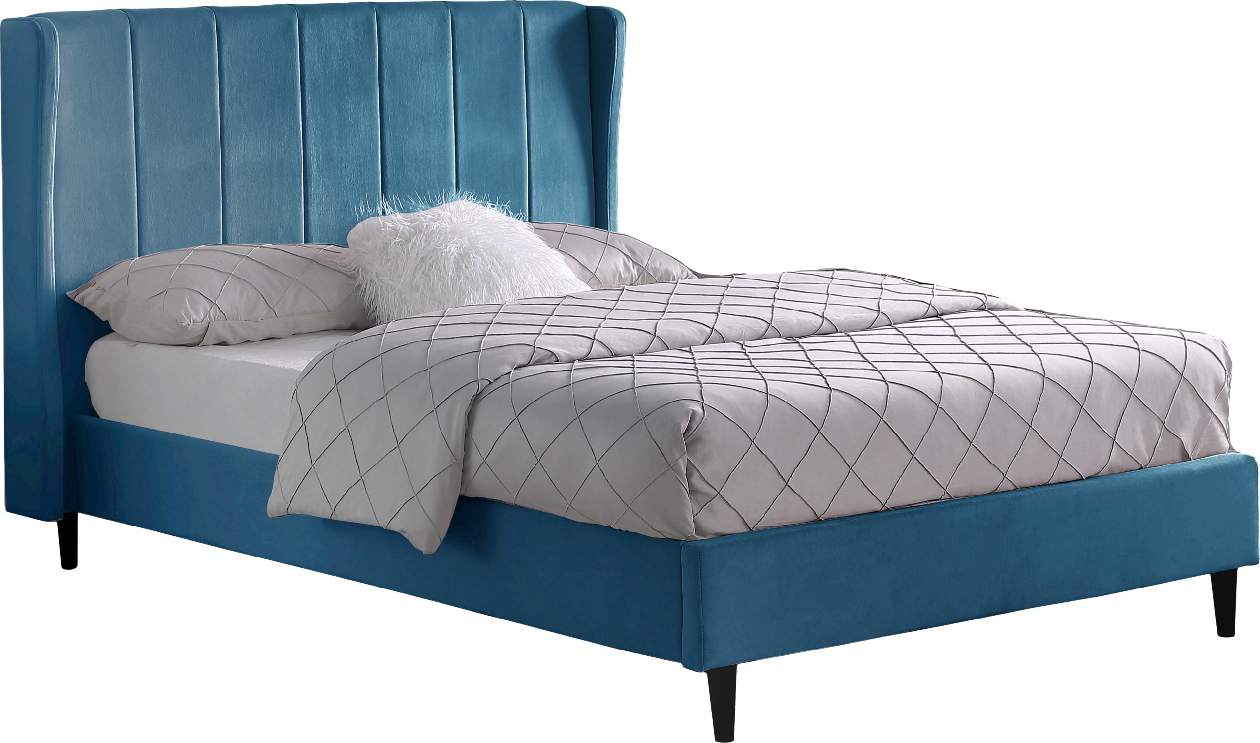 AMELIA 4'6" BED - BLUE VELVET FABRIC