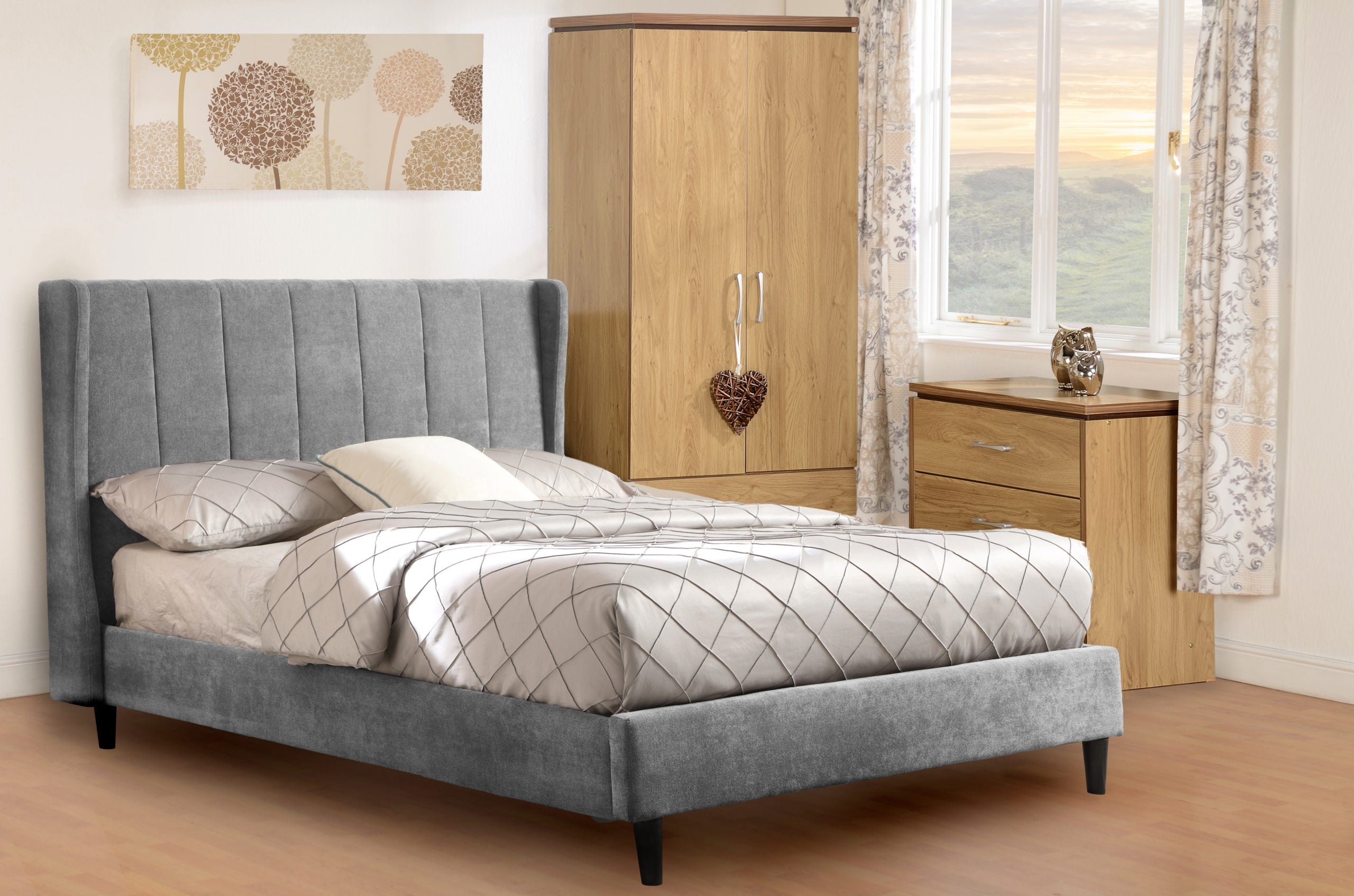 AMELIA 4'6" BED - DARK GREY FABRIC