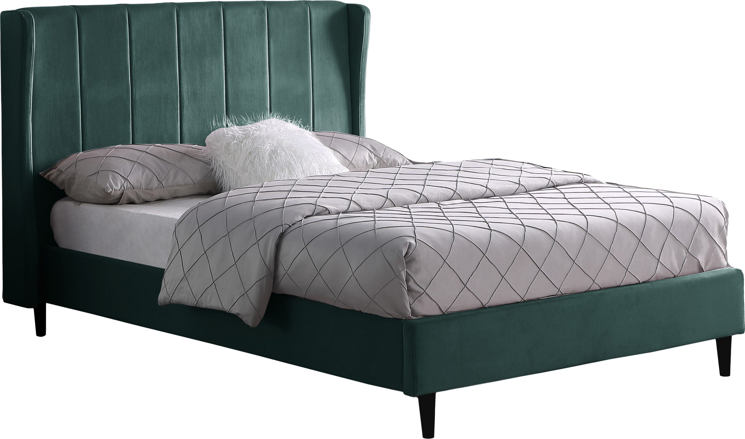 AMELIA 5' BED - GREEN VELVET FABRIC