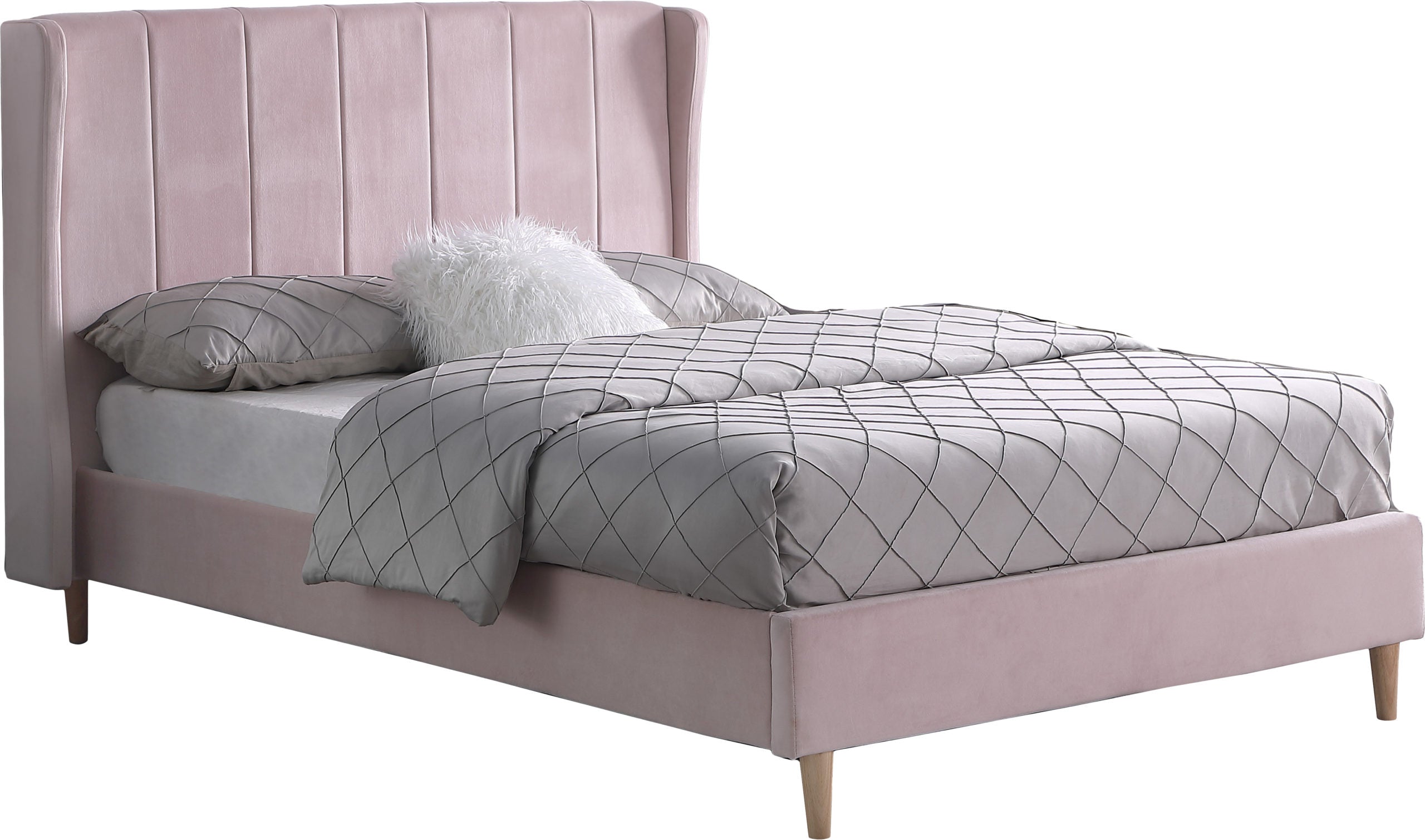 AMELIA 4'6" BED - PINK VELVET FABRIC