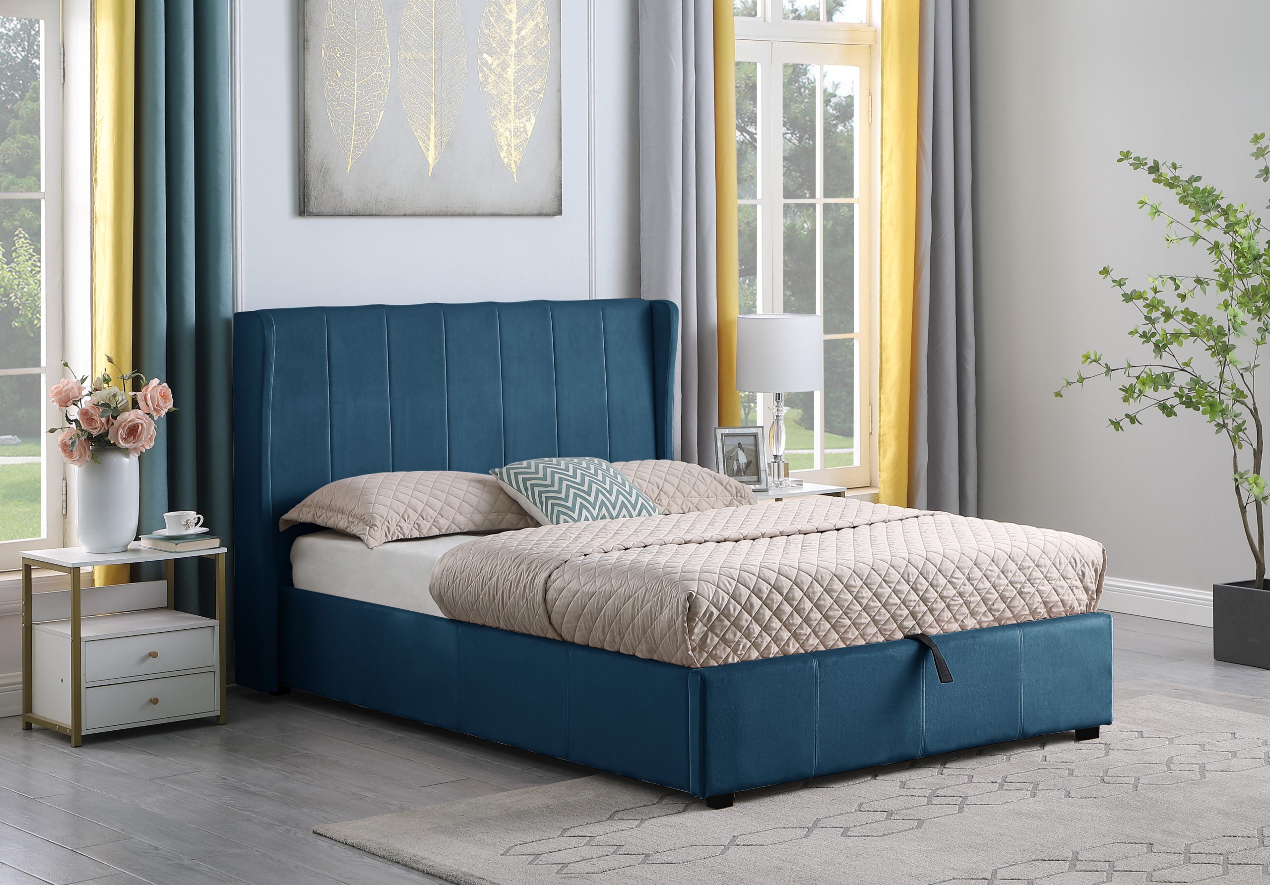 AMELIA 5' PLUS BED - BLUE VELVET FABRIC