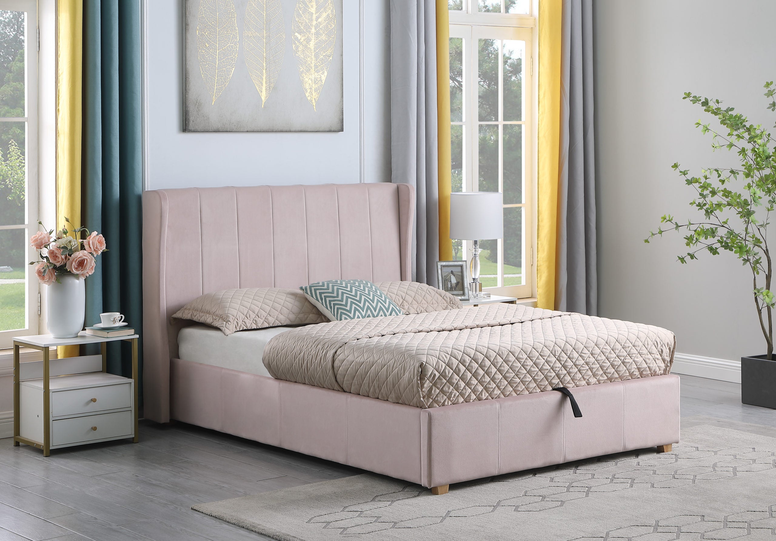 AMELIA 4'6" PLUS BED - PINK VELVET FABRIC