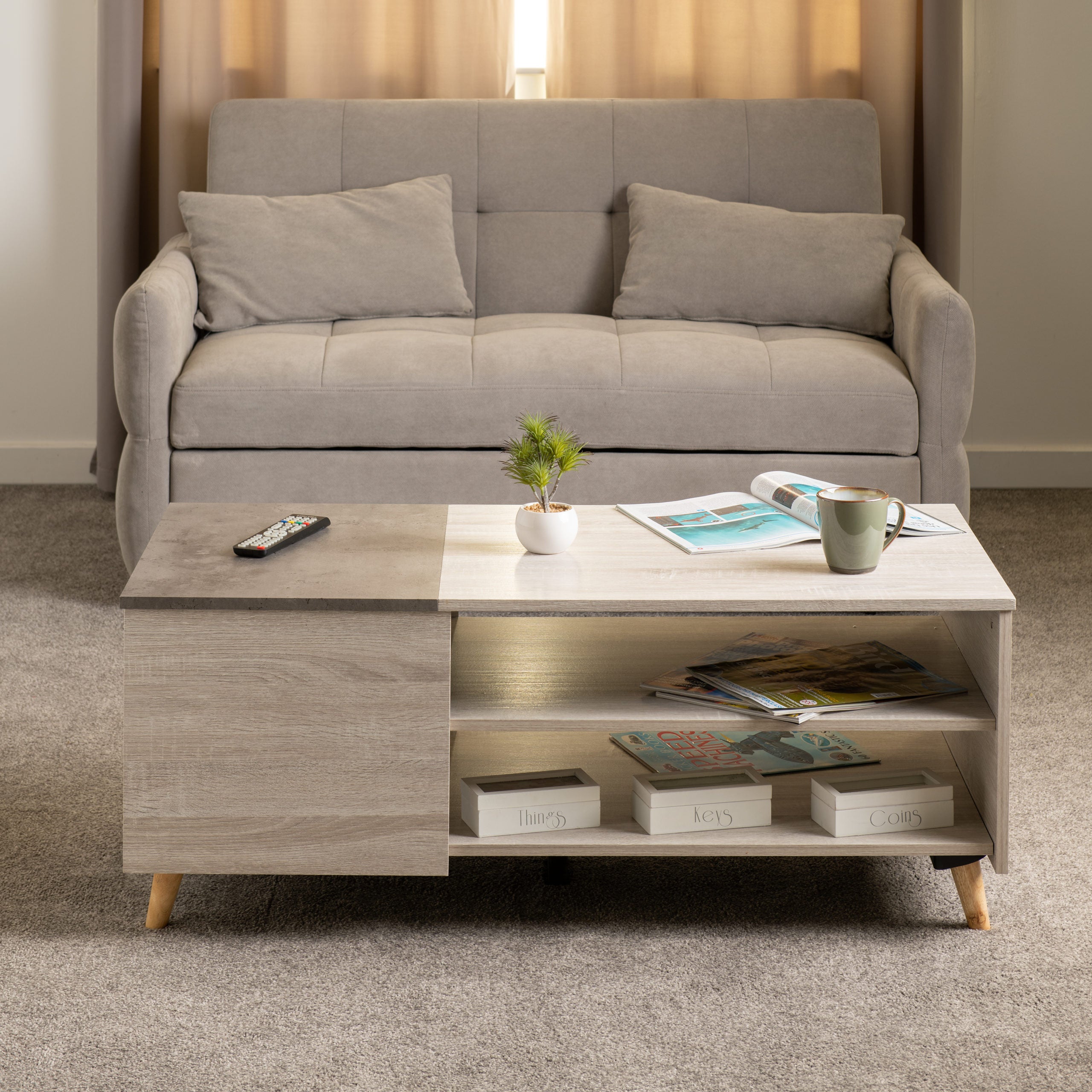 ASPEN COFFEE TABLE - WHITE OAK/STONE EFFECT