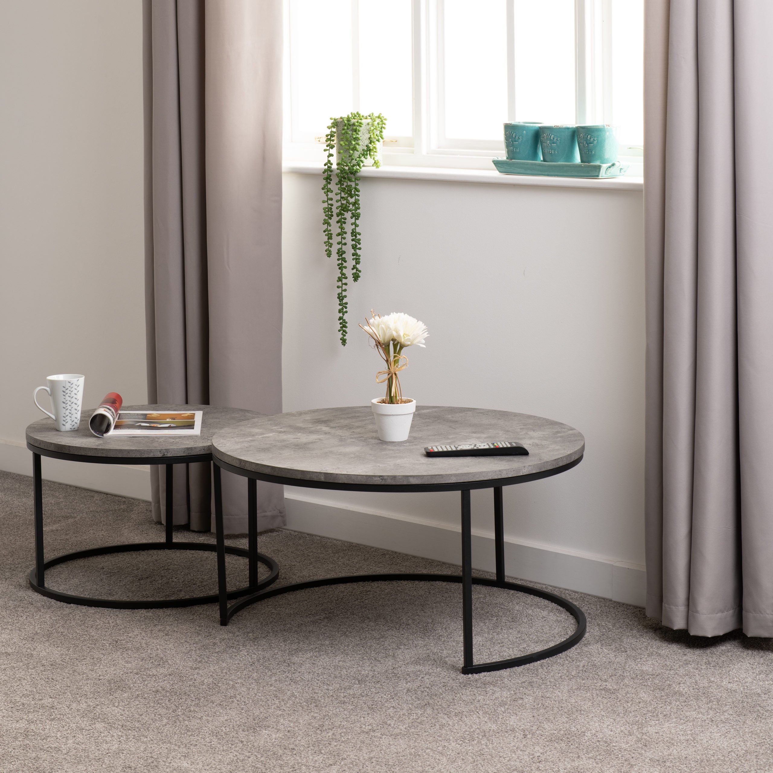 ATHENS ROUND COFFEE TABLE SET - CONCRETE EFFECT