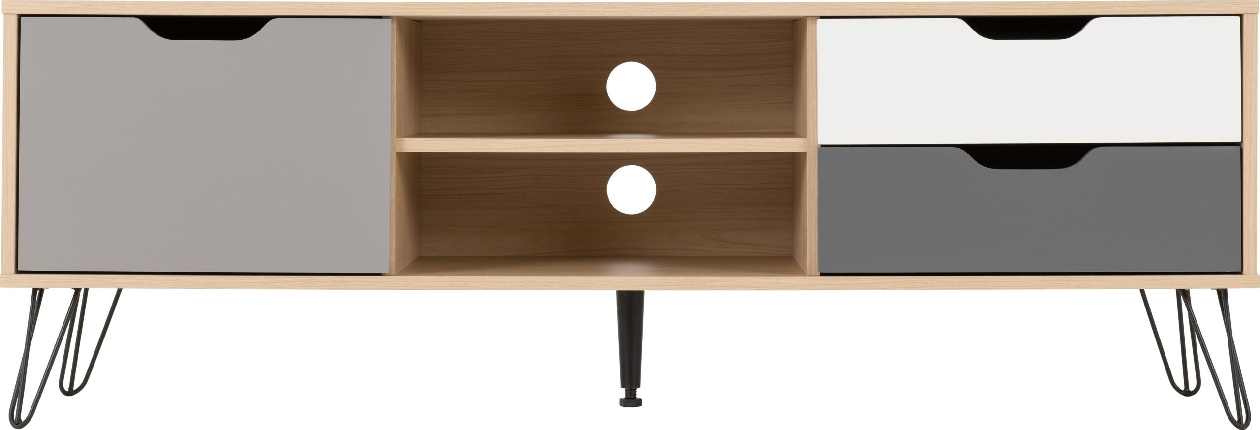 BERGEN 1 DOOR 2 DRAWER TV UNIT - OAK EFFECT/WHITE/GREY