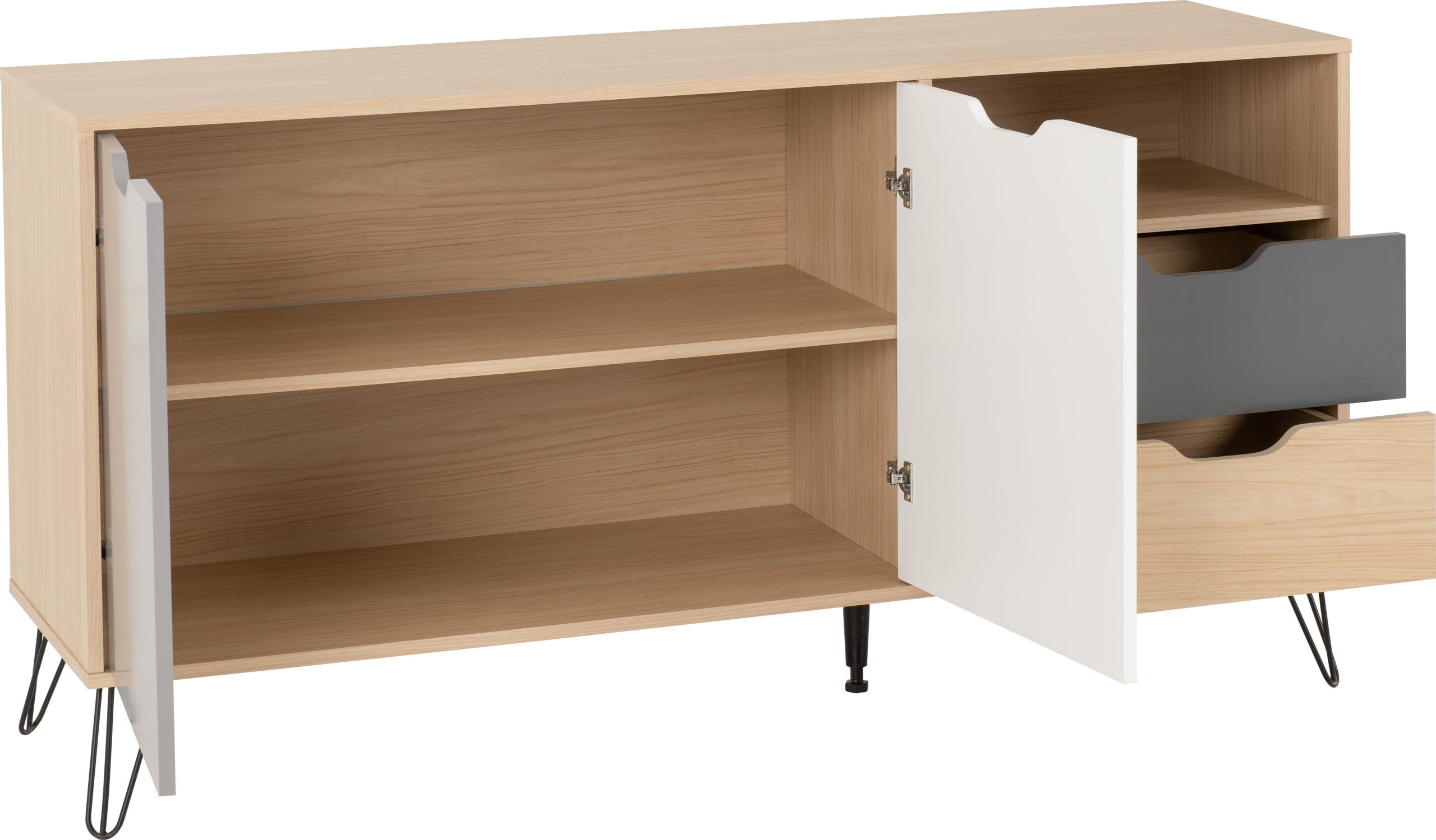 BERGEN 2 DOOR 2 DRAWER SIDEBOARD - OAK EFFECT/WHITE/GREY