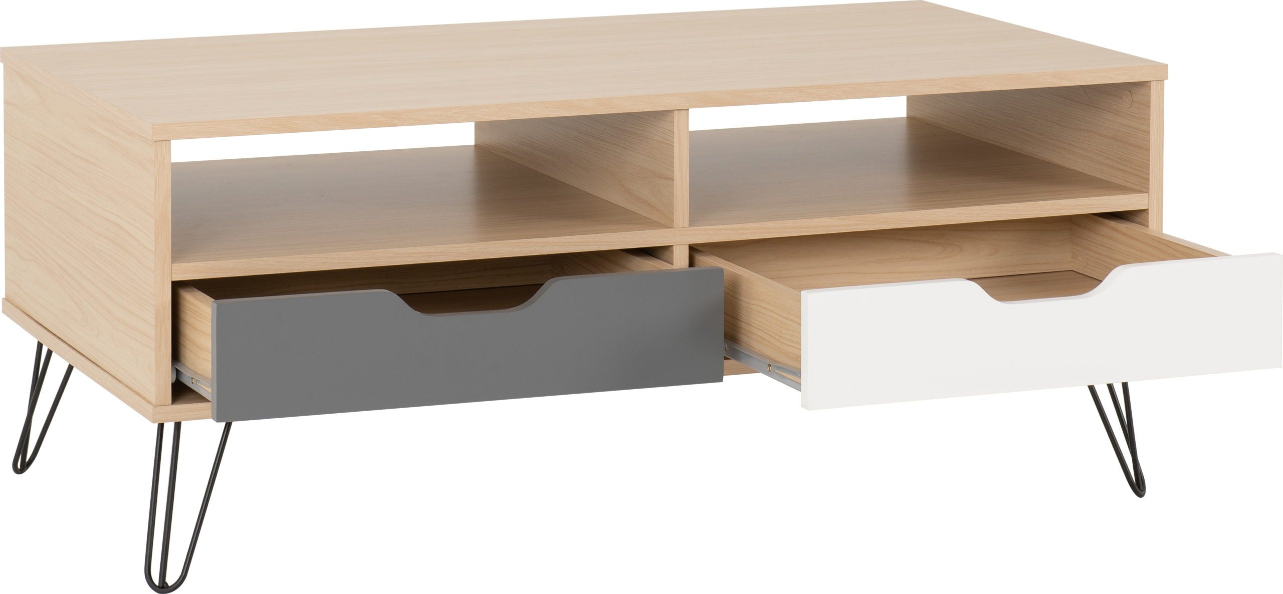 BERGEN 2 DRAWER COFFEE TABLE - OAK EFFECT/WHITE/GREY