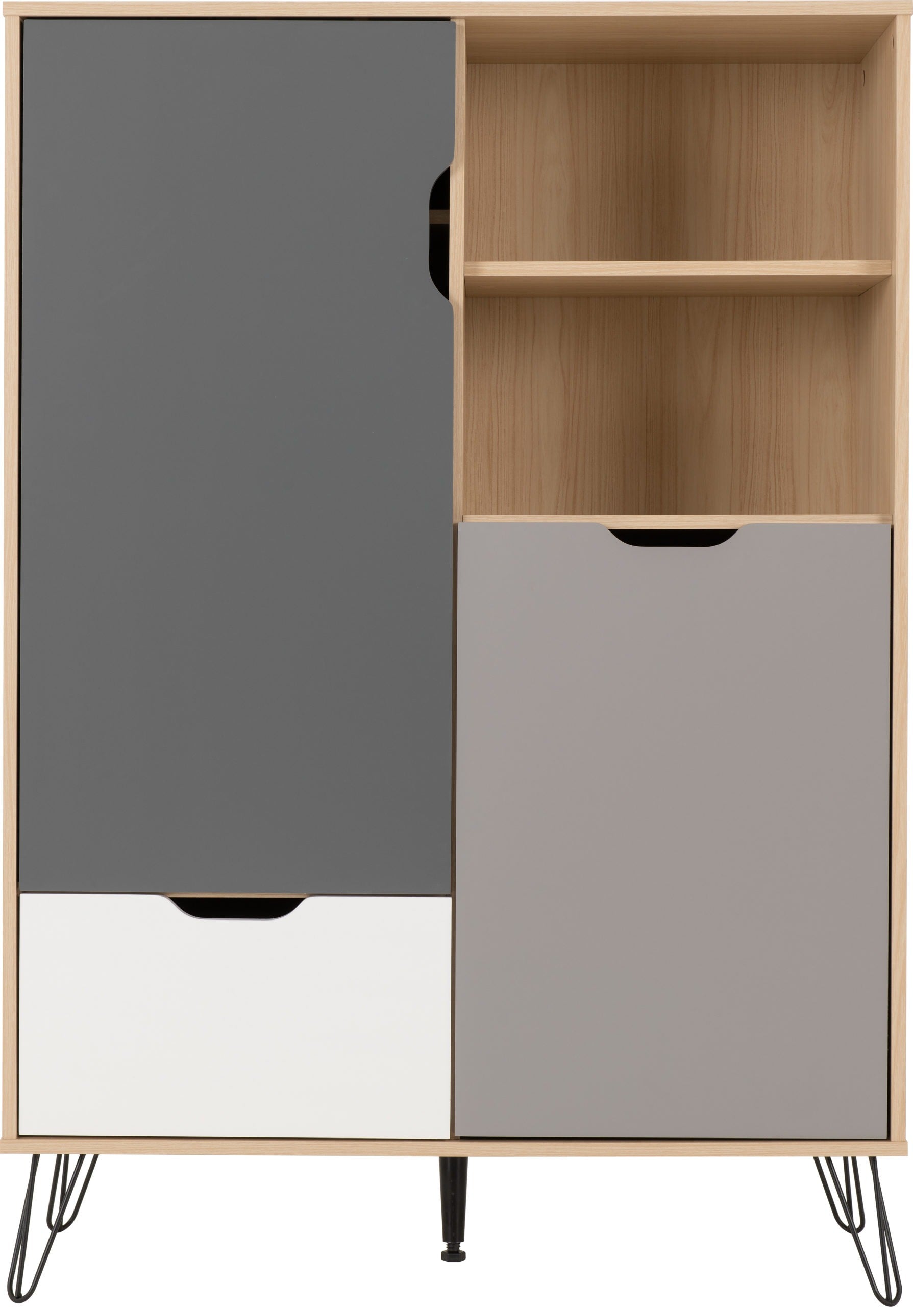 BERGEN TALL SIDEBOARD/WINE RACK - OAK EFFECT/WHITE/GREY