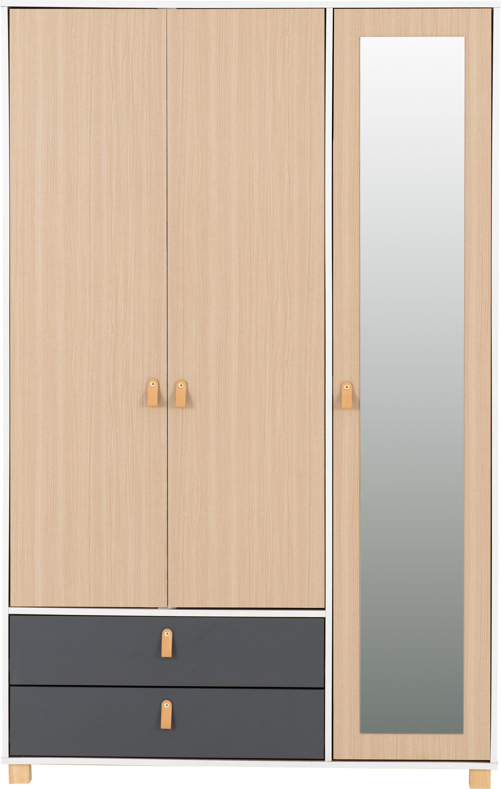 BROOKLYN 3 DOOR 2 DRAWER WARDROBE - OAK EFFECT/GREY