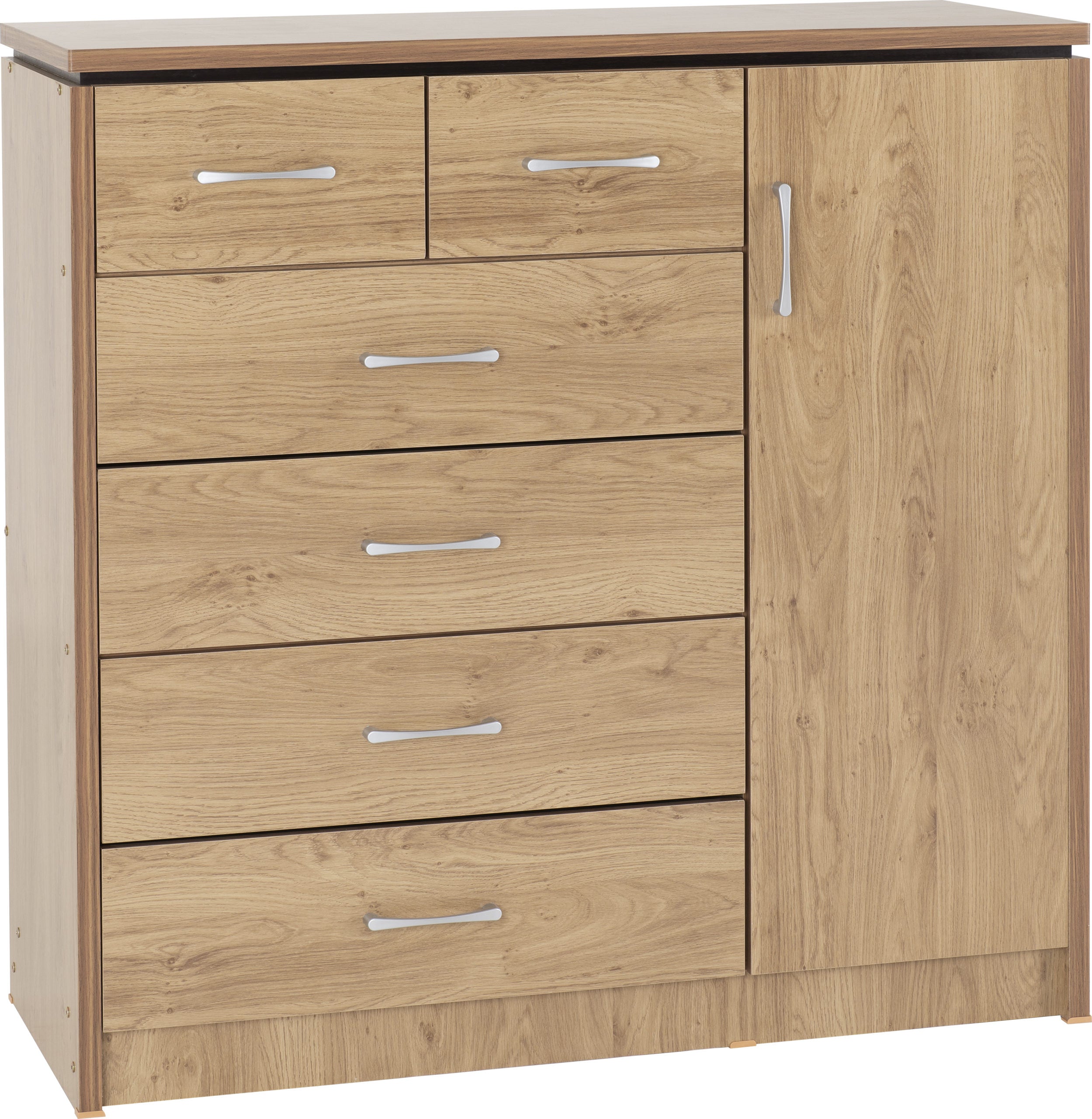 CHARLES 1 DOOR 6 DRAWER CHEST - OAK EFFECT VENEER