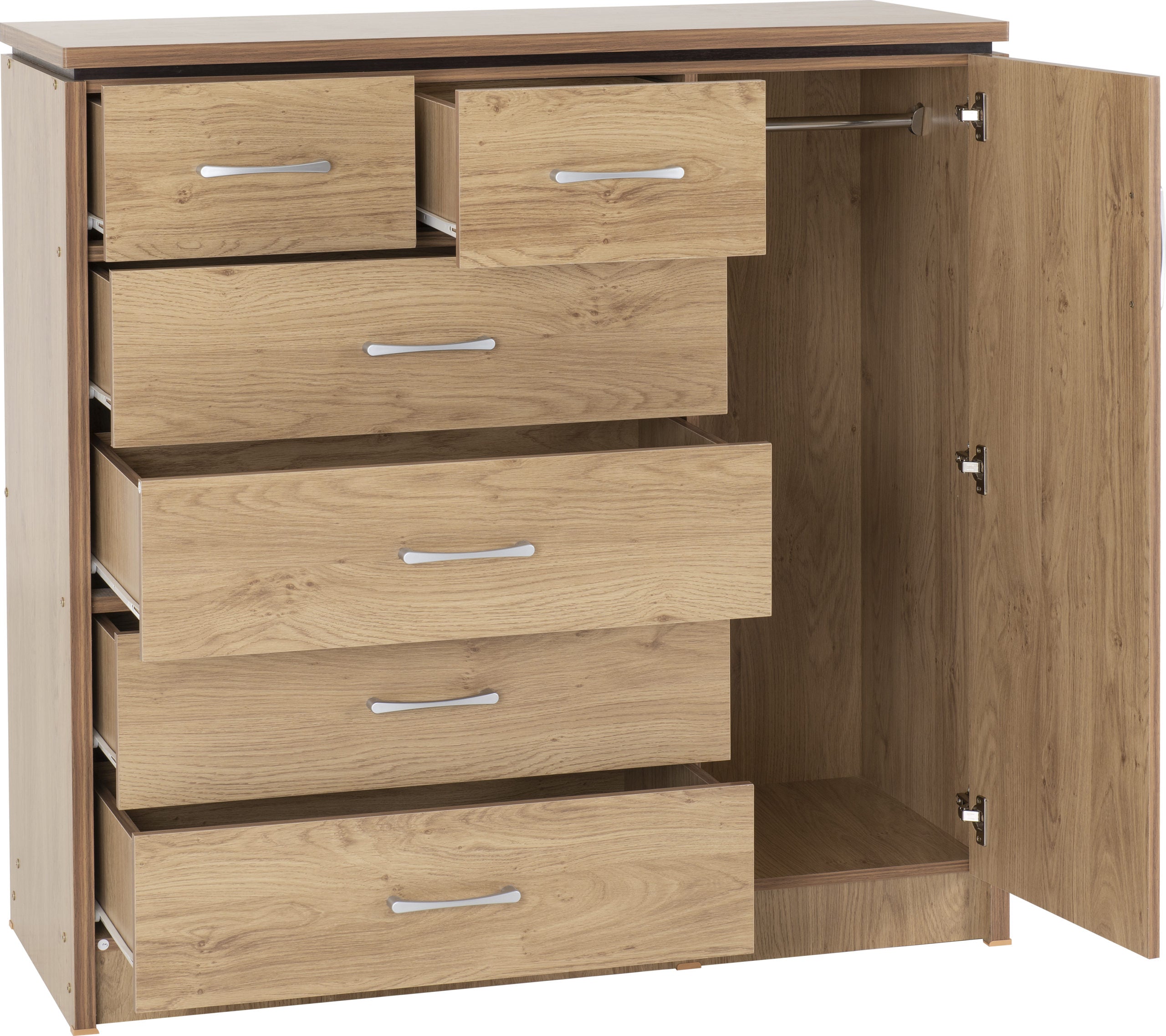 CHARLES 1 DOOR 6 DRAWER CHEST - OAK EFFECT VENEER