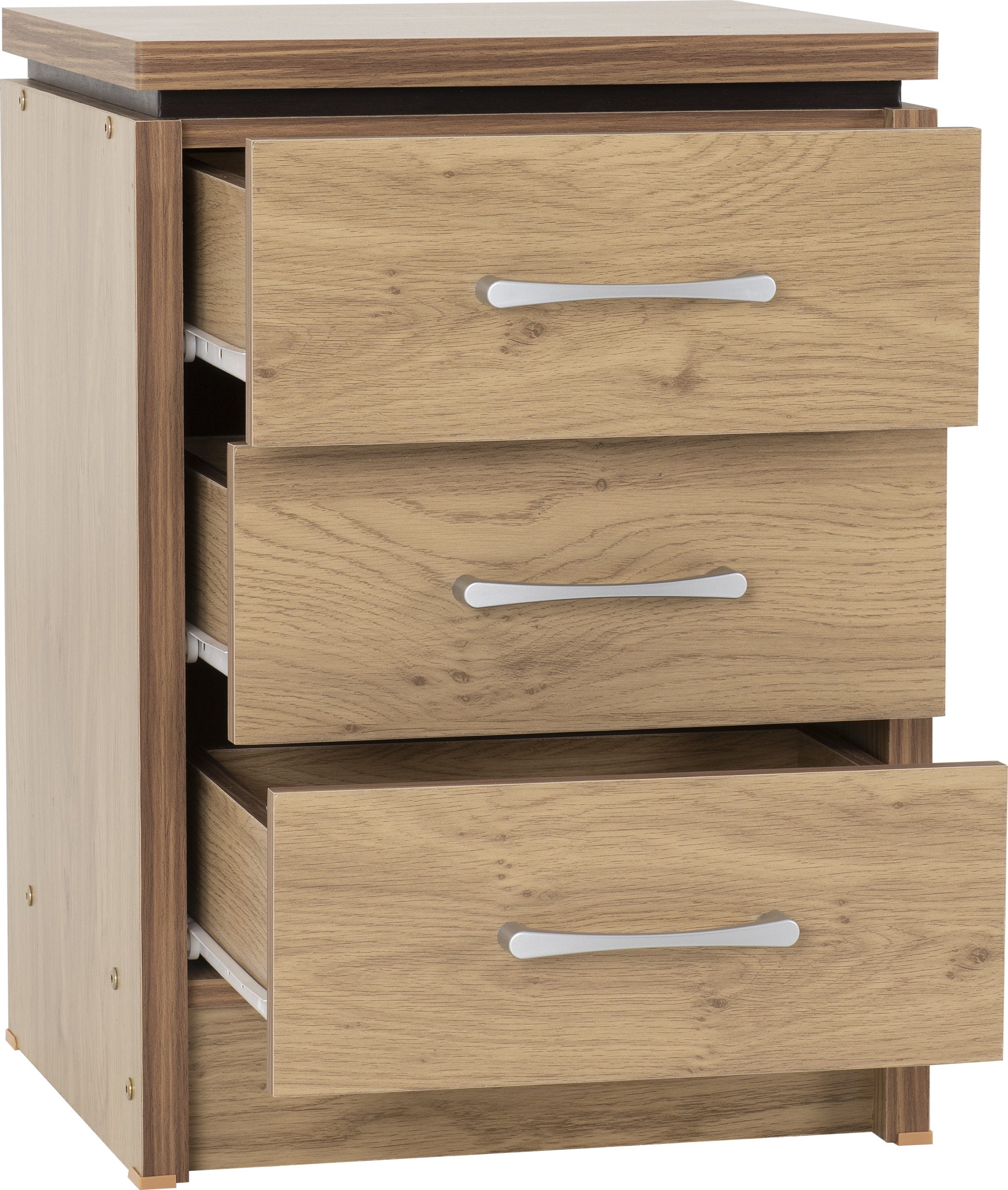 CHARLES 3 DRAWER BEDSIDE - OAK EFFECT VENEER