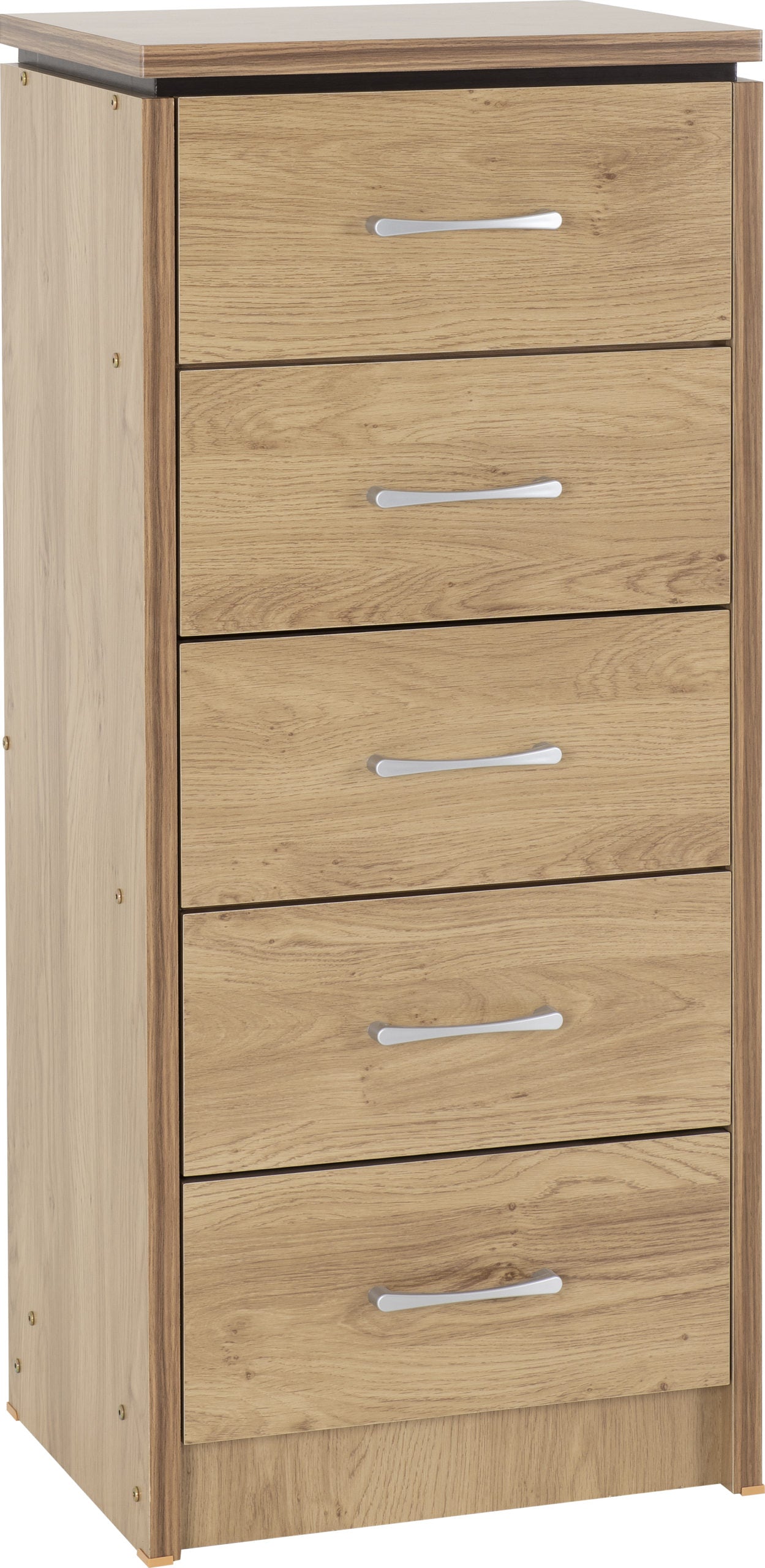 CHARLES 5 DRAWER NARROW CHEST - OAK EFFECT VENEER