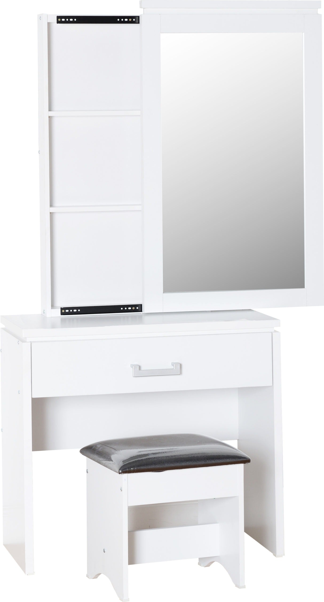 CHARLES 1 DRAWER DRESSING TABLE SET - WHITE/BLACK PU