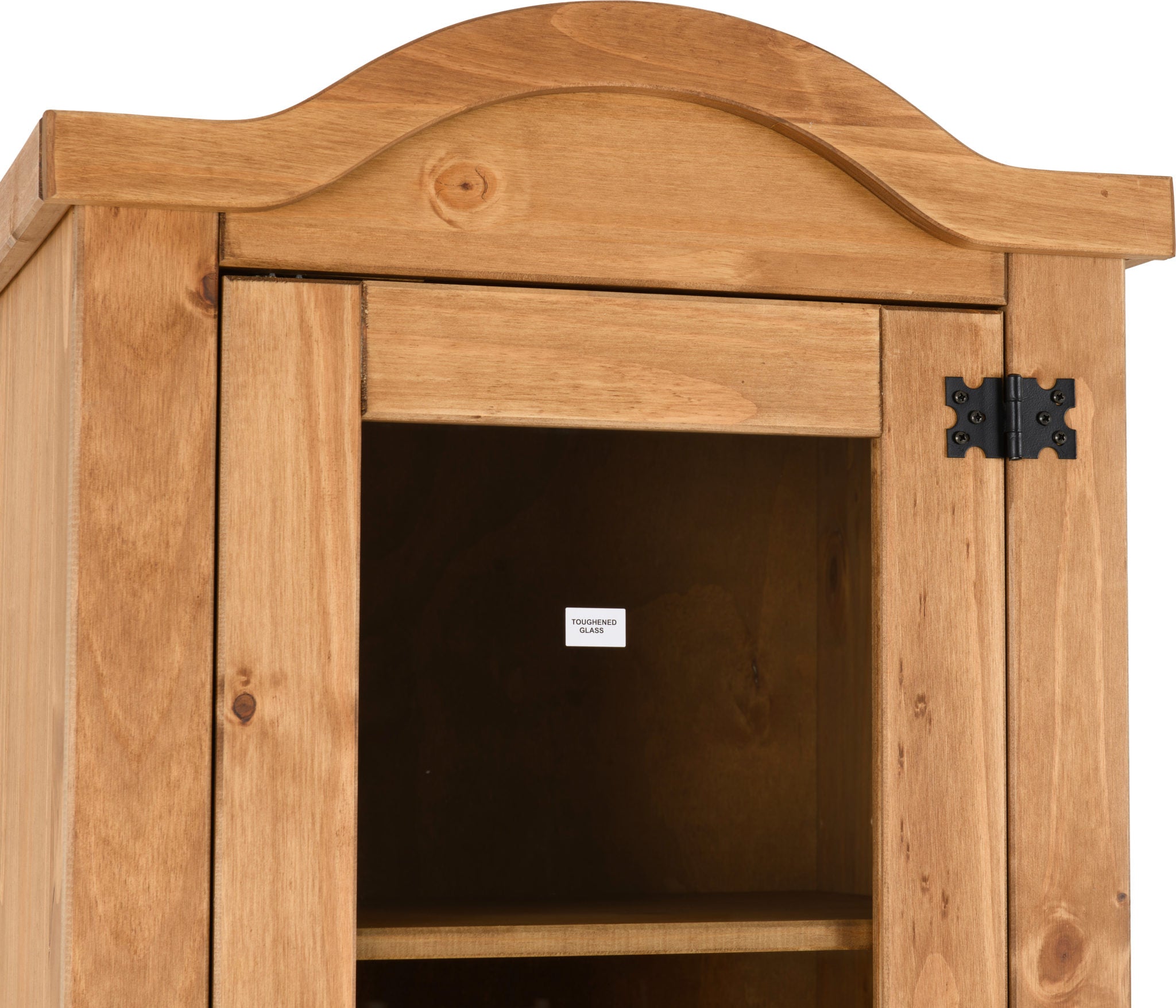 CORONA 1 DOOR 2 DRAWER GLASS DISPLAY UNIT - DISTRESSED WAXED PINE/GLASS