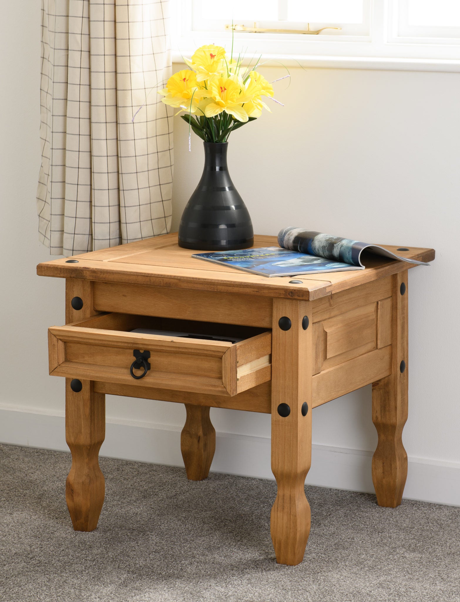 CORONA 1 DRAWER LAMP TABLE - DISTRESSED WAXED PINE