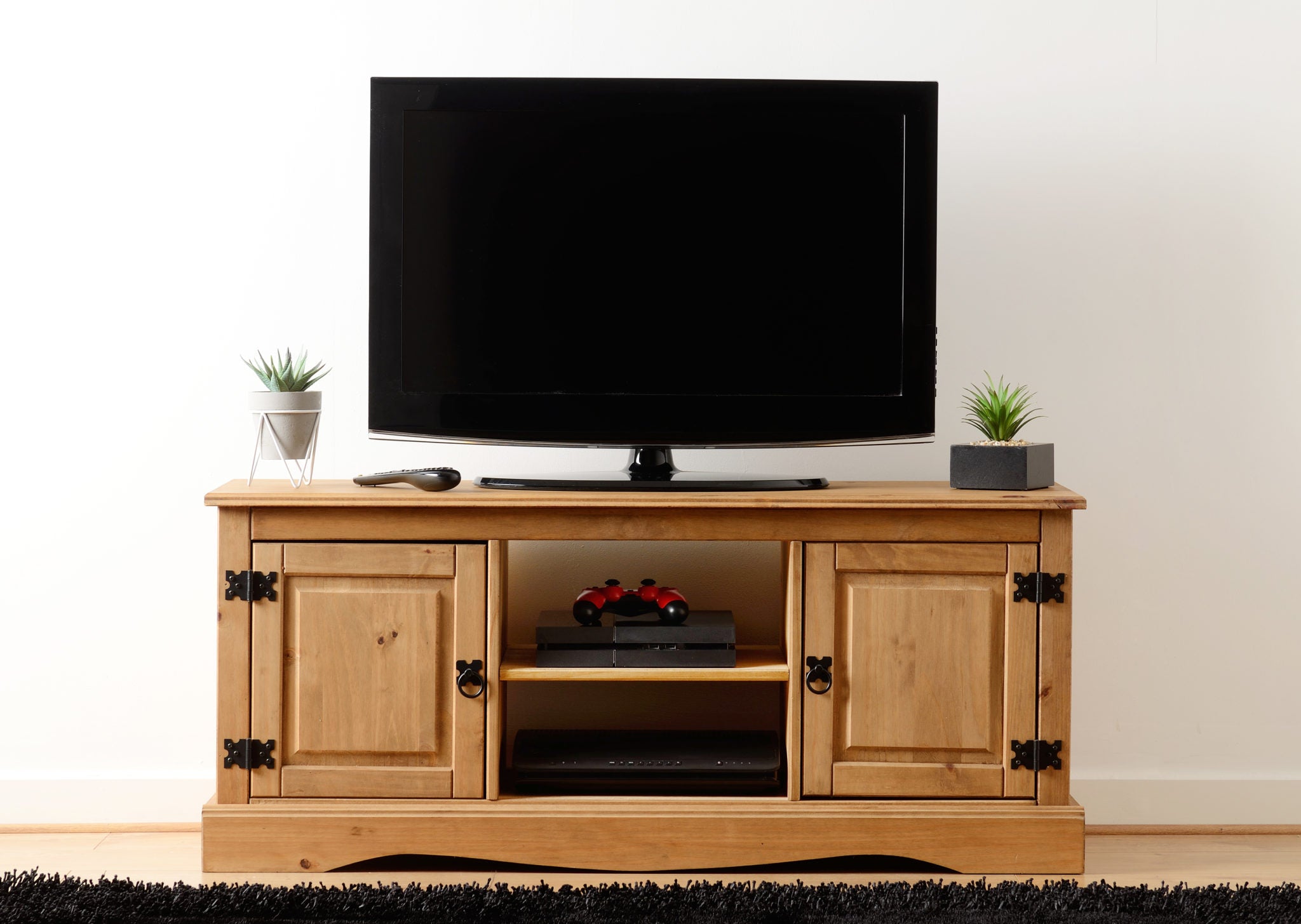 CORONA 2 DOOR FLAT SCREEN TV UNIT - DISTRESSED WAXED PINE