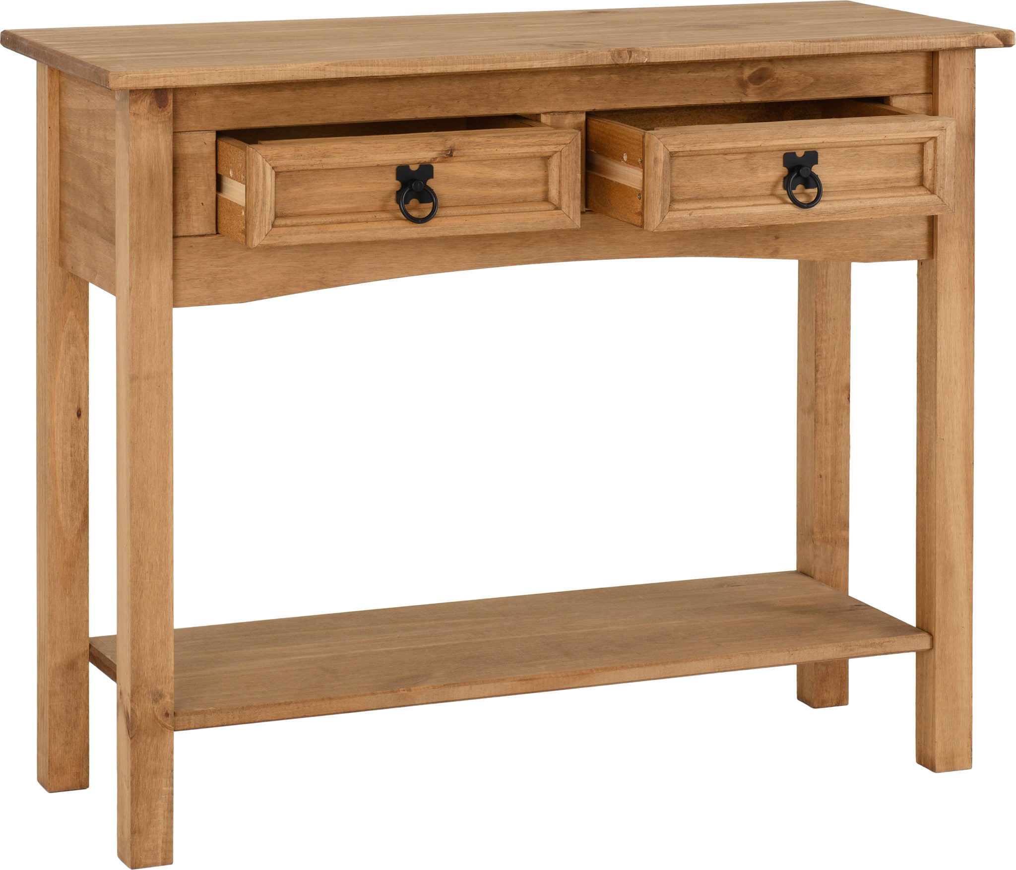 CORONA 2 DRAWER CONSOLE TABLE WITH SHELF - DISTRESSED WAXED PINE