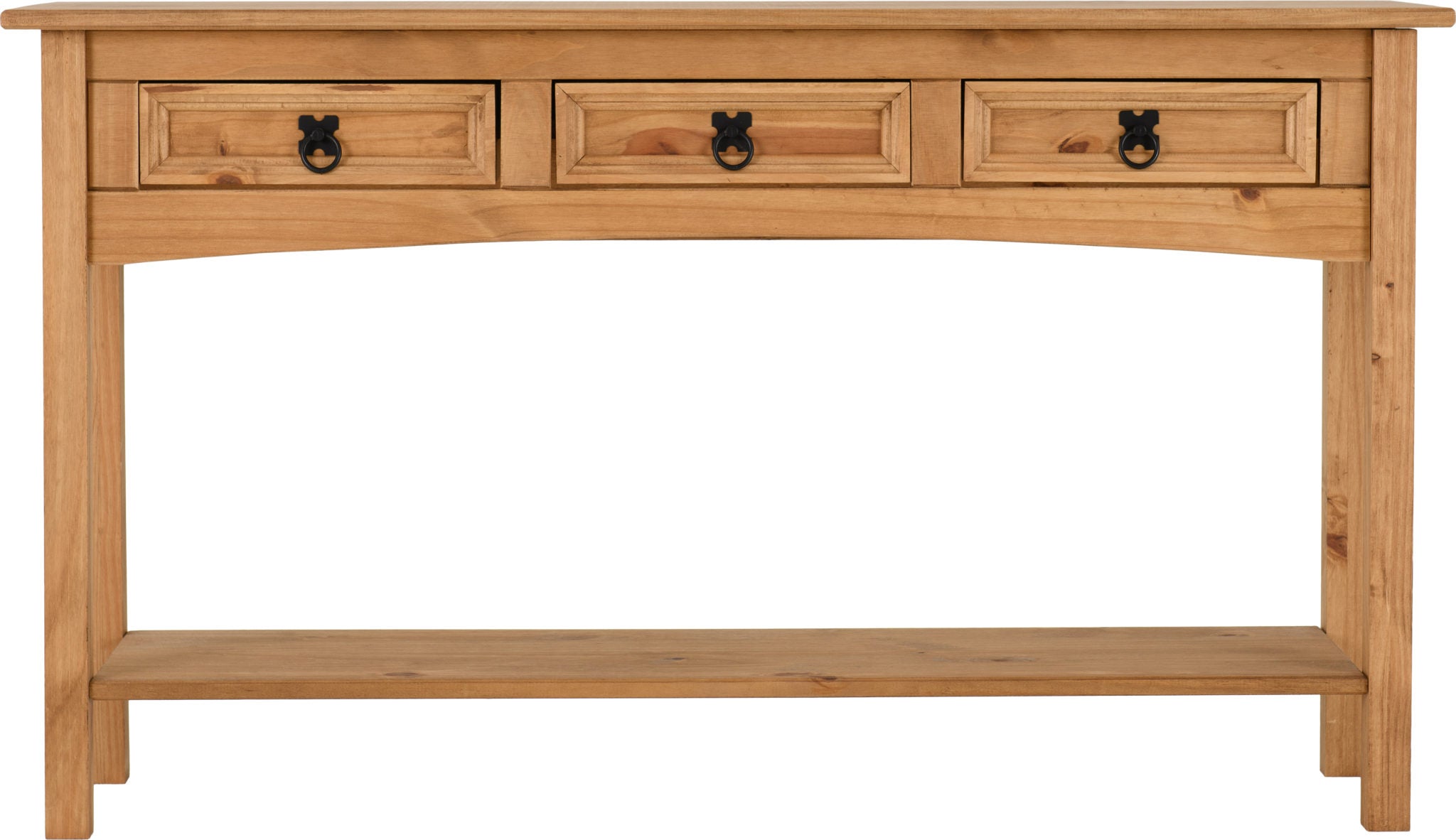 CORONA 3 DRAWER CONSOLE TABLE WITH SHELF - DISTRESSED WAXED PINE