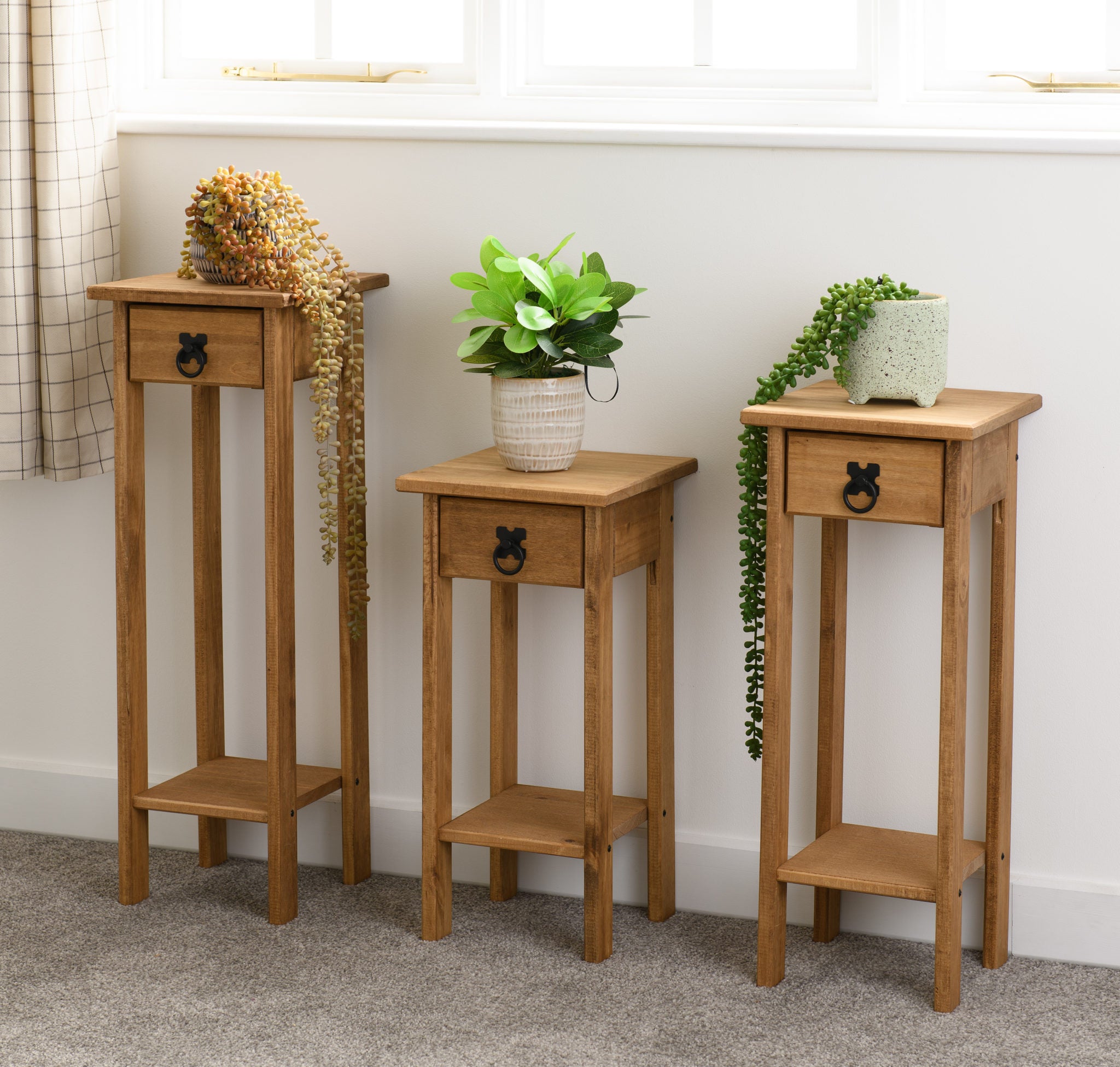 CORONA 3X PLANT STANDS - DISTRESSED WAXED PINE