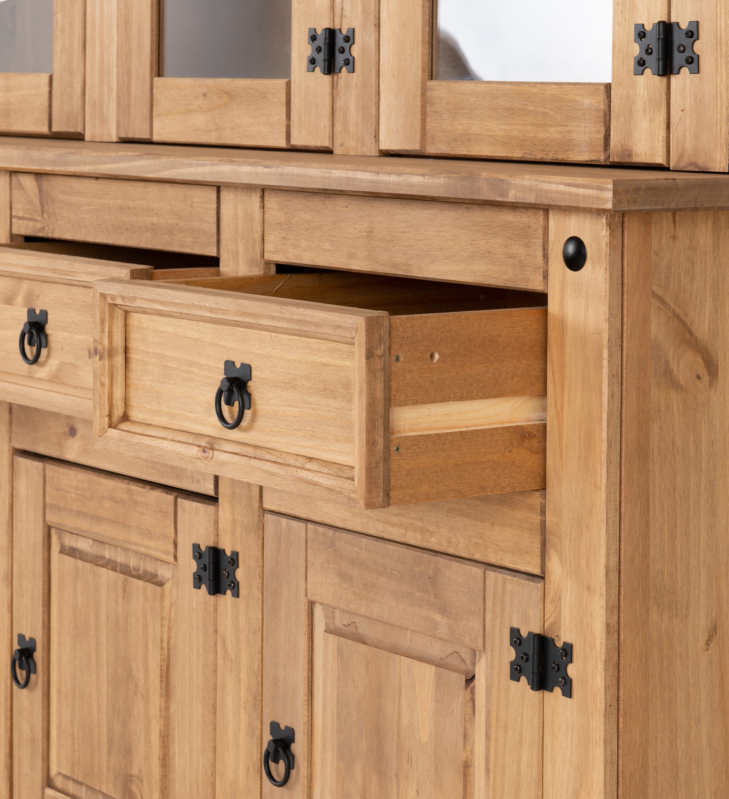 CORONA 4'6" BUFFET HUTCH - DISTRESSED WAXED PINE/GLASS
