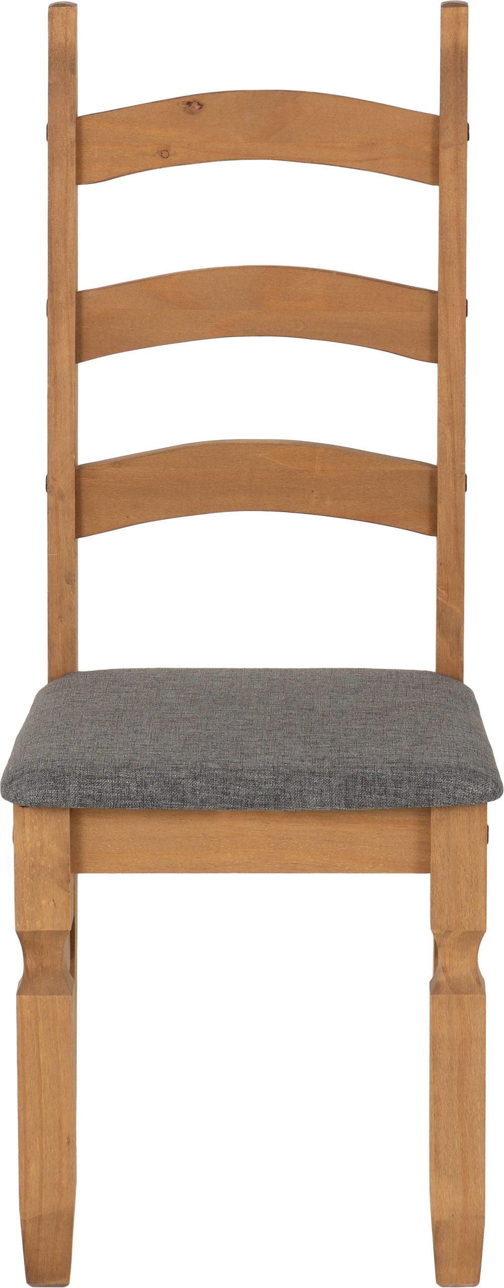 CORONA DINING CHAIR (PAIR) - DISTRESSED WAXED PINE/GREY FABRIC