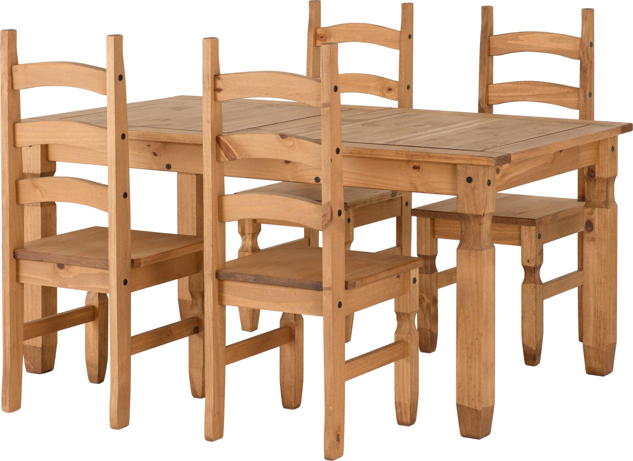 CORONA EXTENDING DINING SET (X4 CHAIRS) - DISTRESSED WAXED PINE