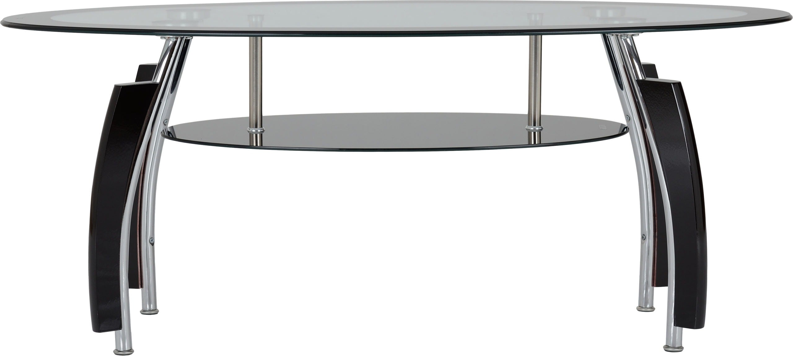 ELENA COFFEE TABLE - CLEAR/BLACK GLASS/SILVER/BLACK