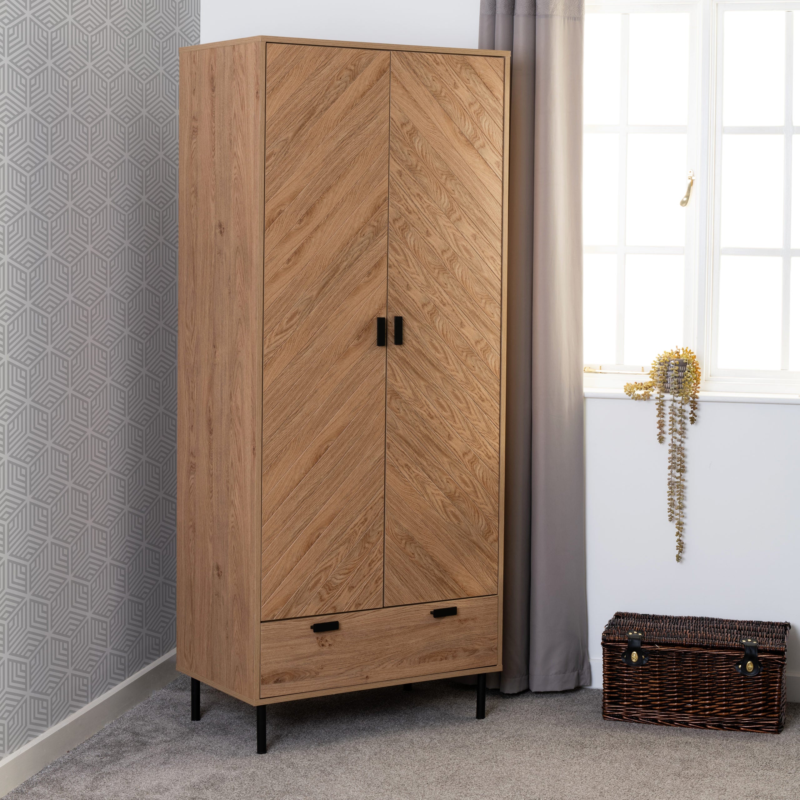 LEON 2 DOOR 1 DRAWER WARDROBE - MEDIUM OAK EFFECT