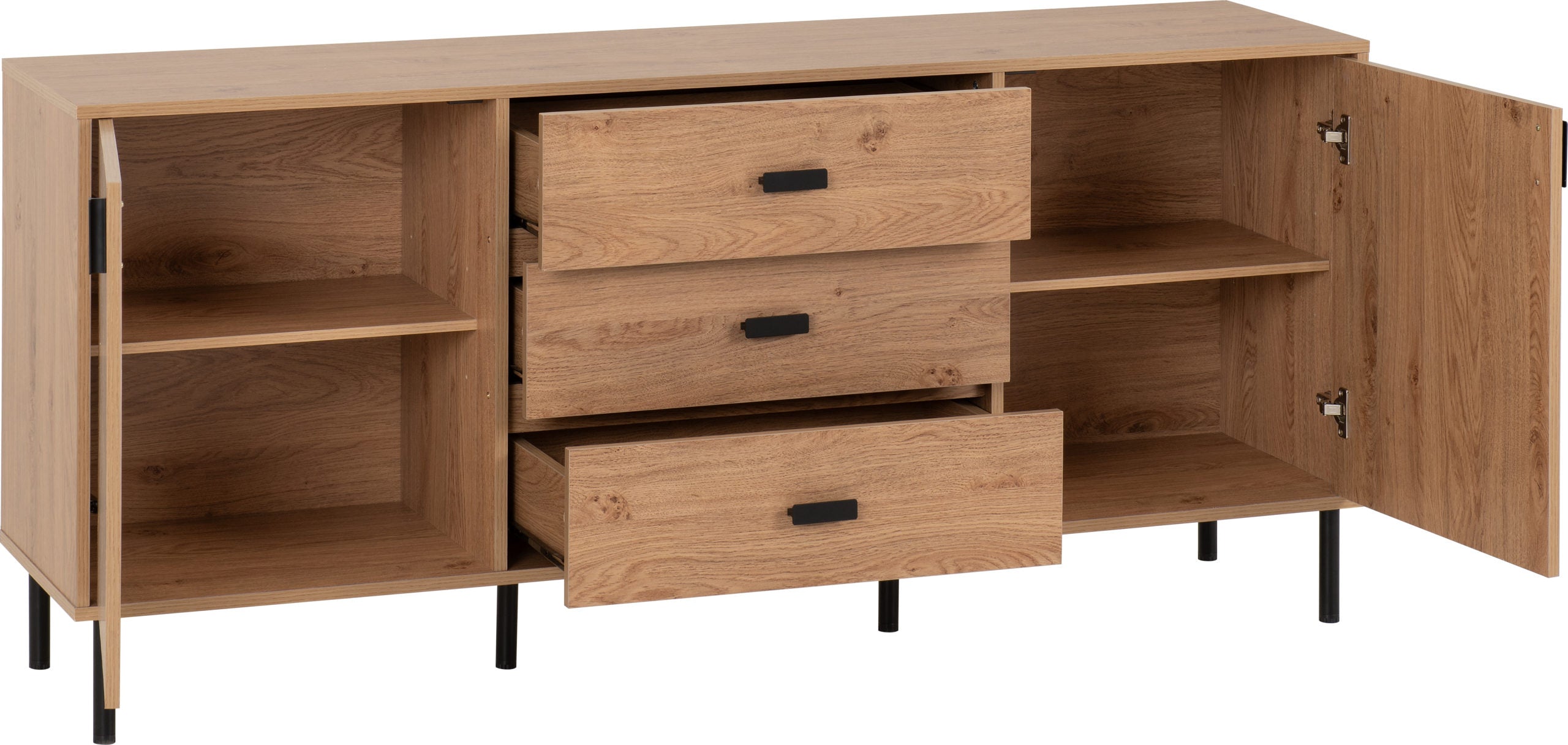 LEON 2 DOOR 3 DRAWER SIDEBOARD - MEDIUM OAK EFFECT