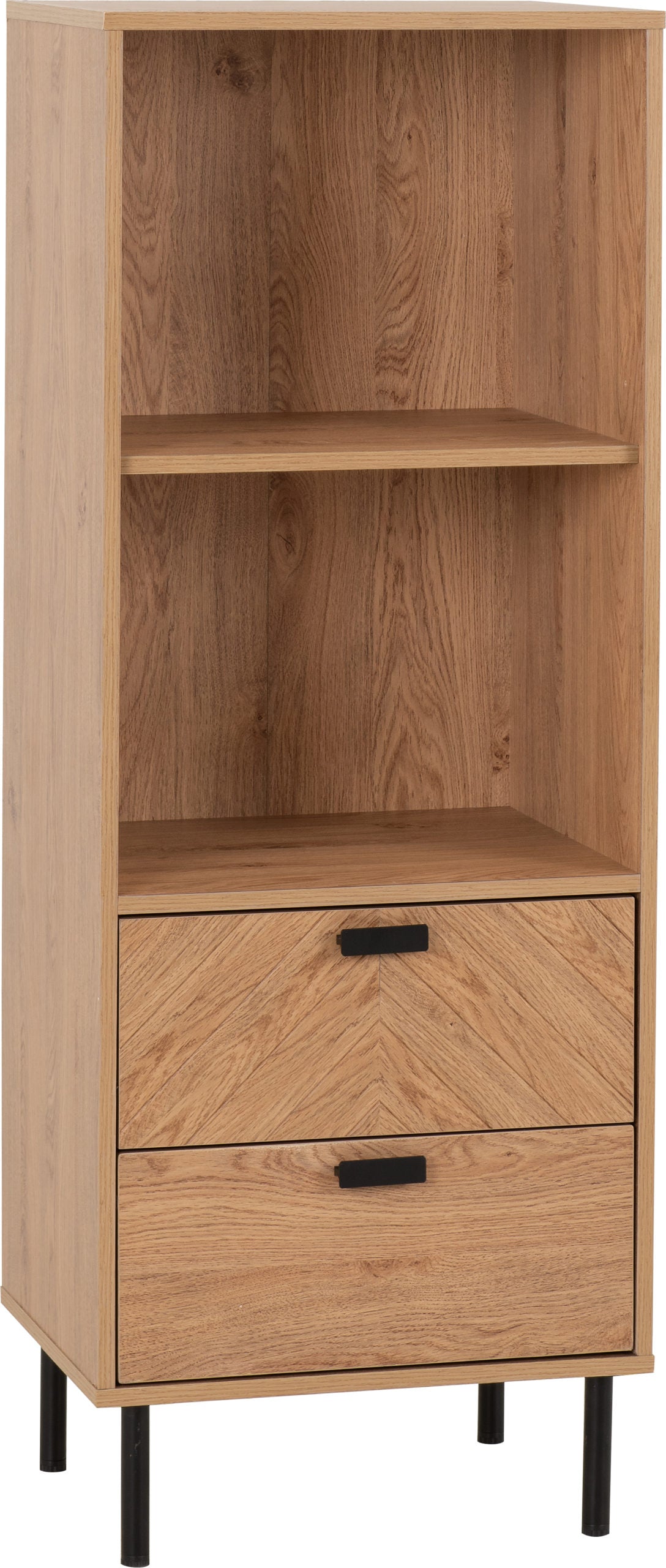 LEON 2 DRAWER 2 SHELF CABINET - MEDIUM OAK EFFECT