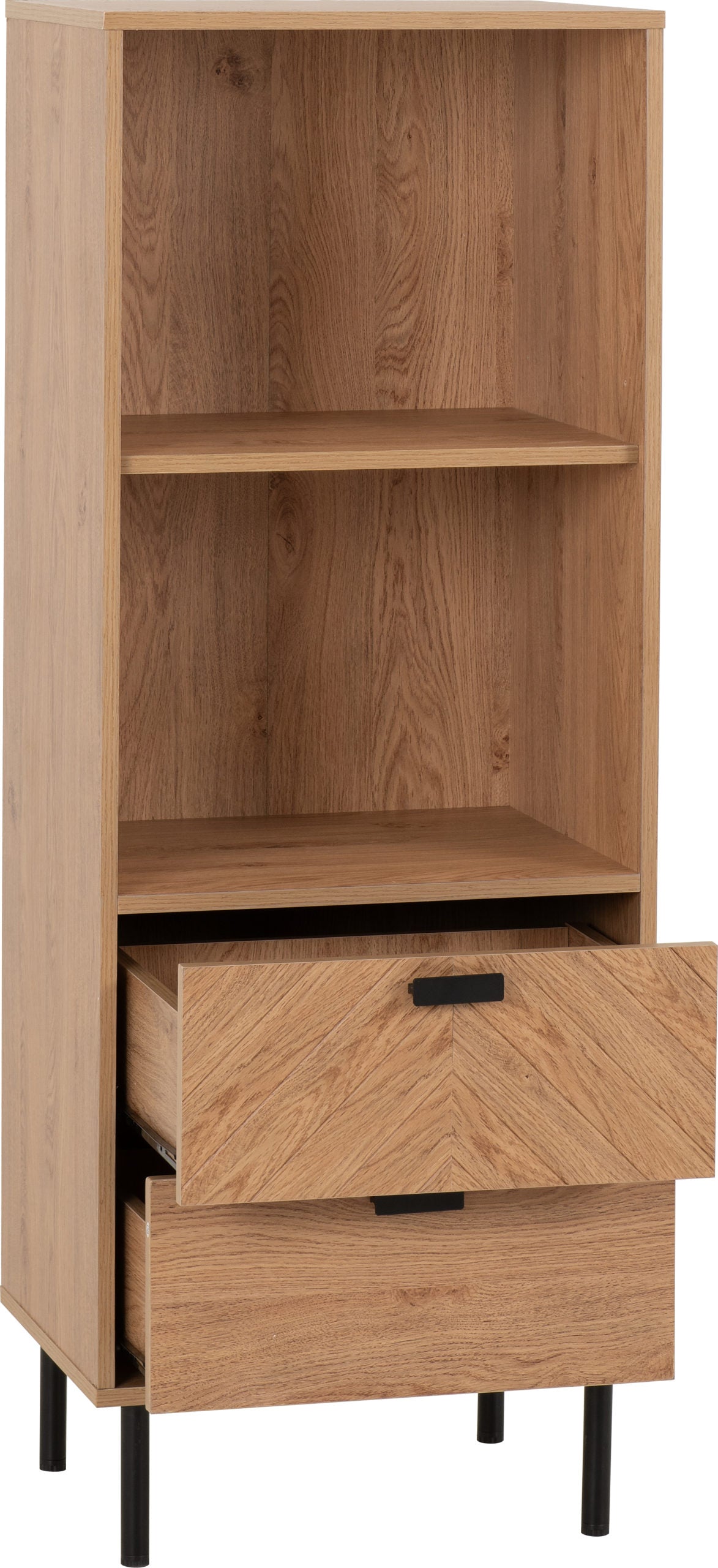 LEON 2 DRAWER 2 SHELF CABINET - MEDIUM OAK EFFECT