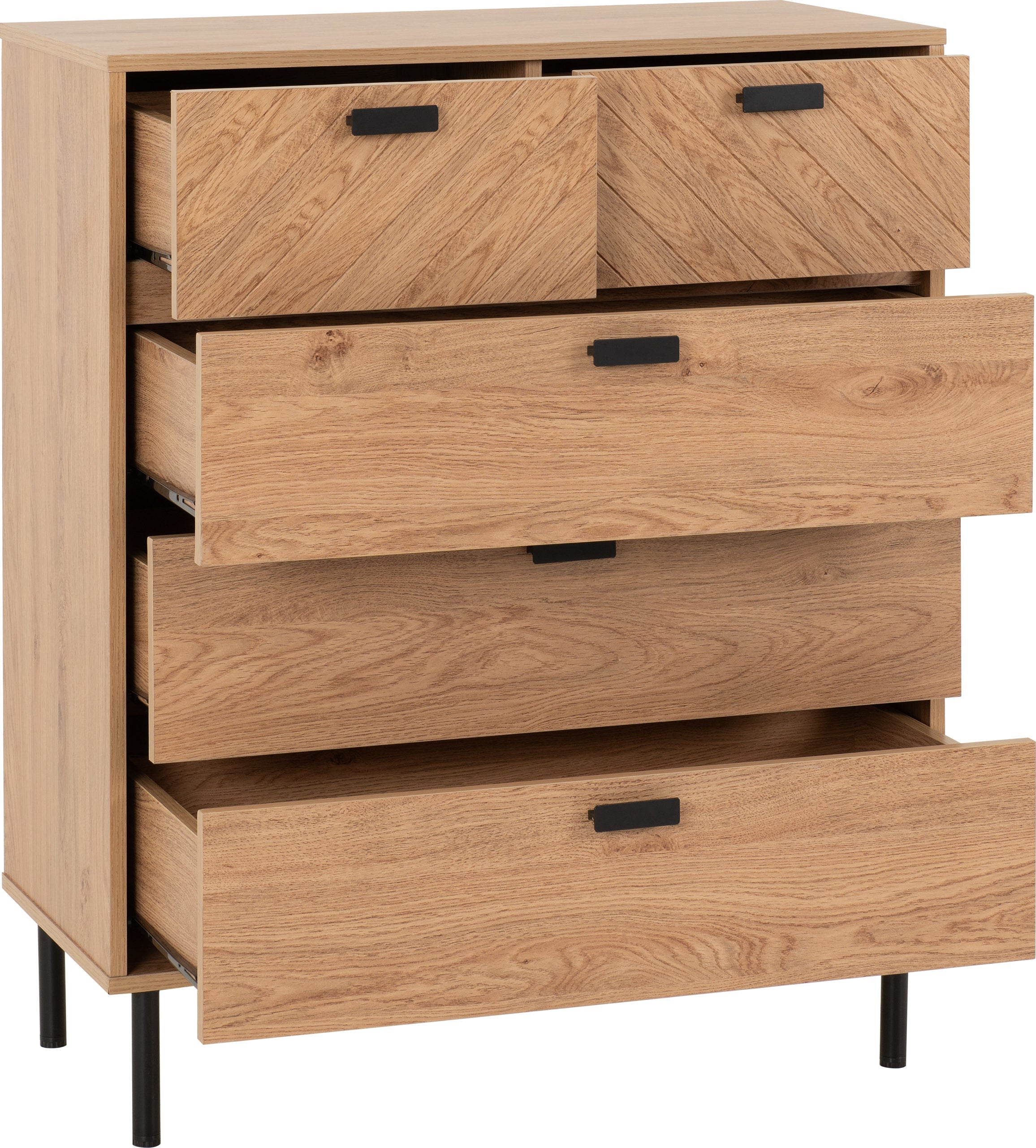 LEON 3+2 DRAWER CHEST - MEDIUM OAK EFFECT