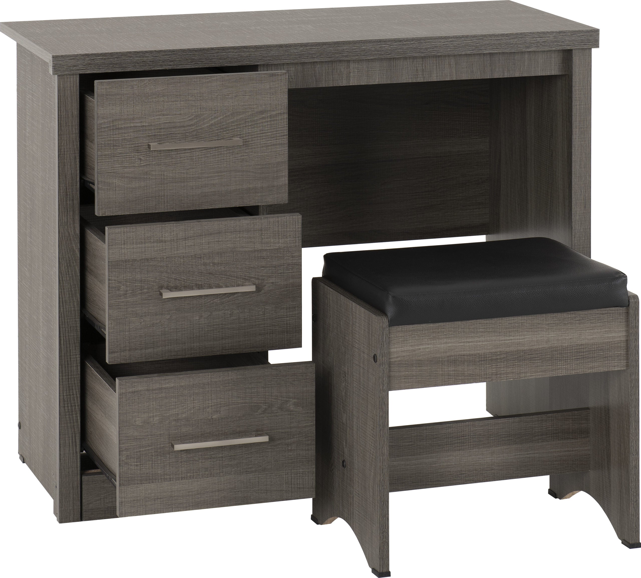 LISBON 2PC DRESSING TABLE SET - BLACK WOOD GRAIN/BLACK PU