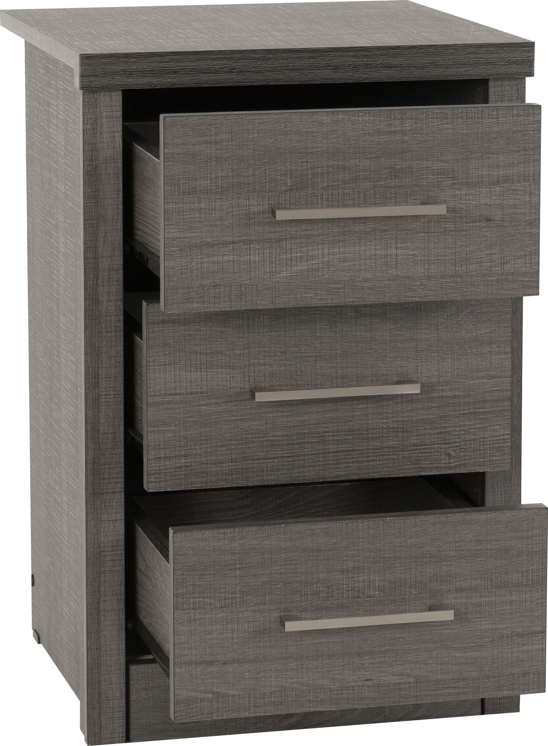 LISBON 3 DRAWER BEDSIDE - BLACK WOOD GRAIN