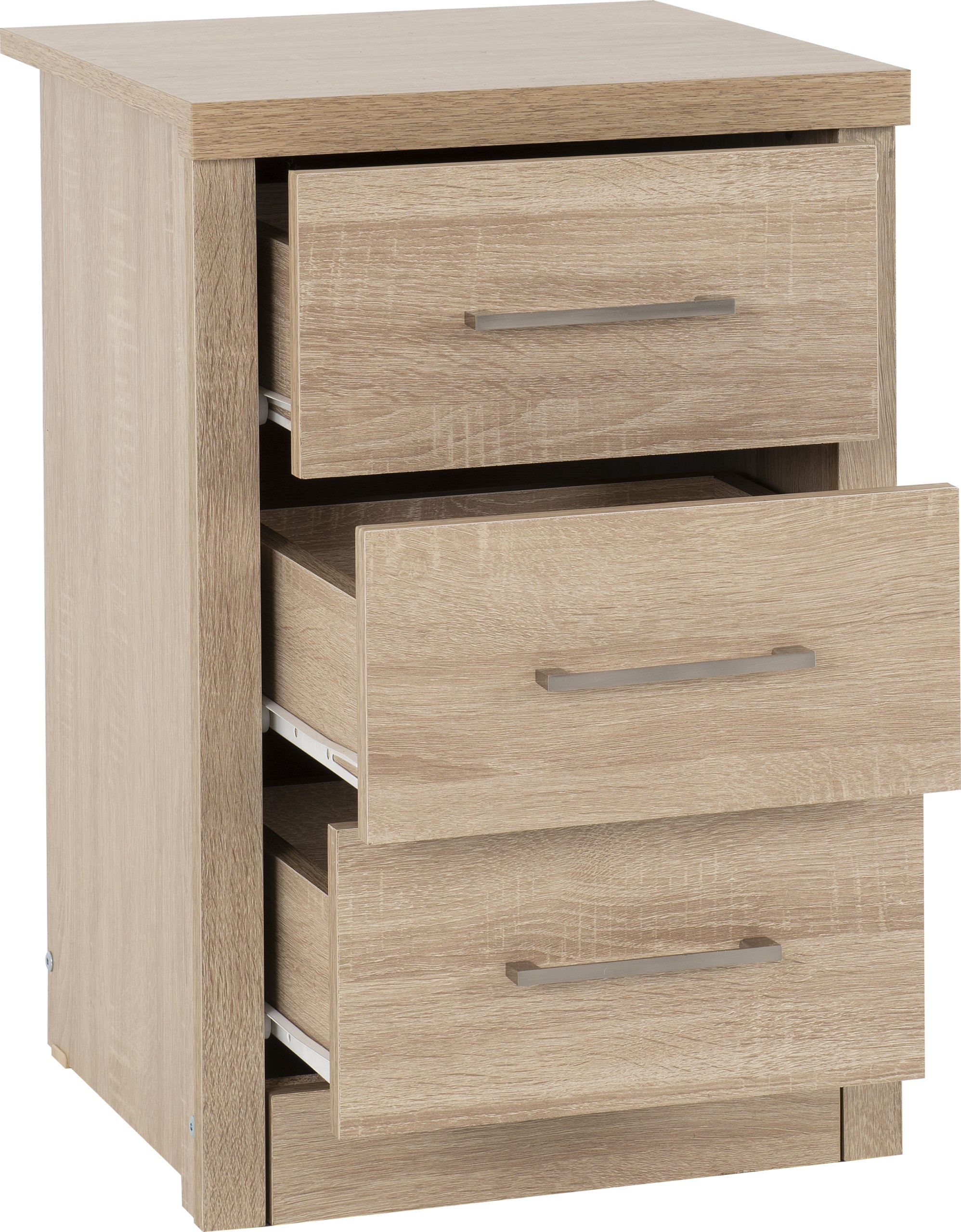 LISBON 3 DRAWER BEDSIDE - LIGHT OAK EFFECT VENEER