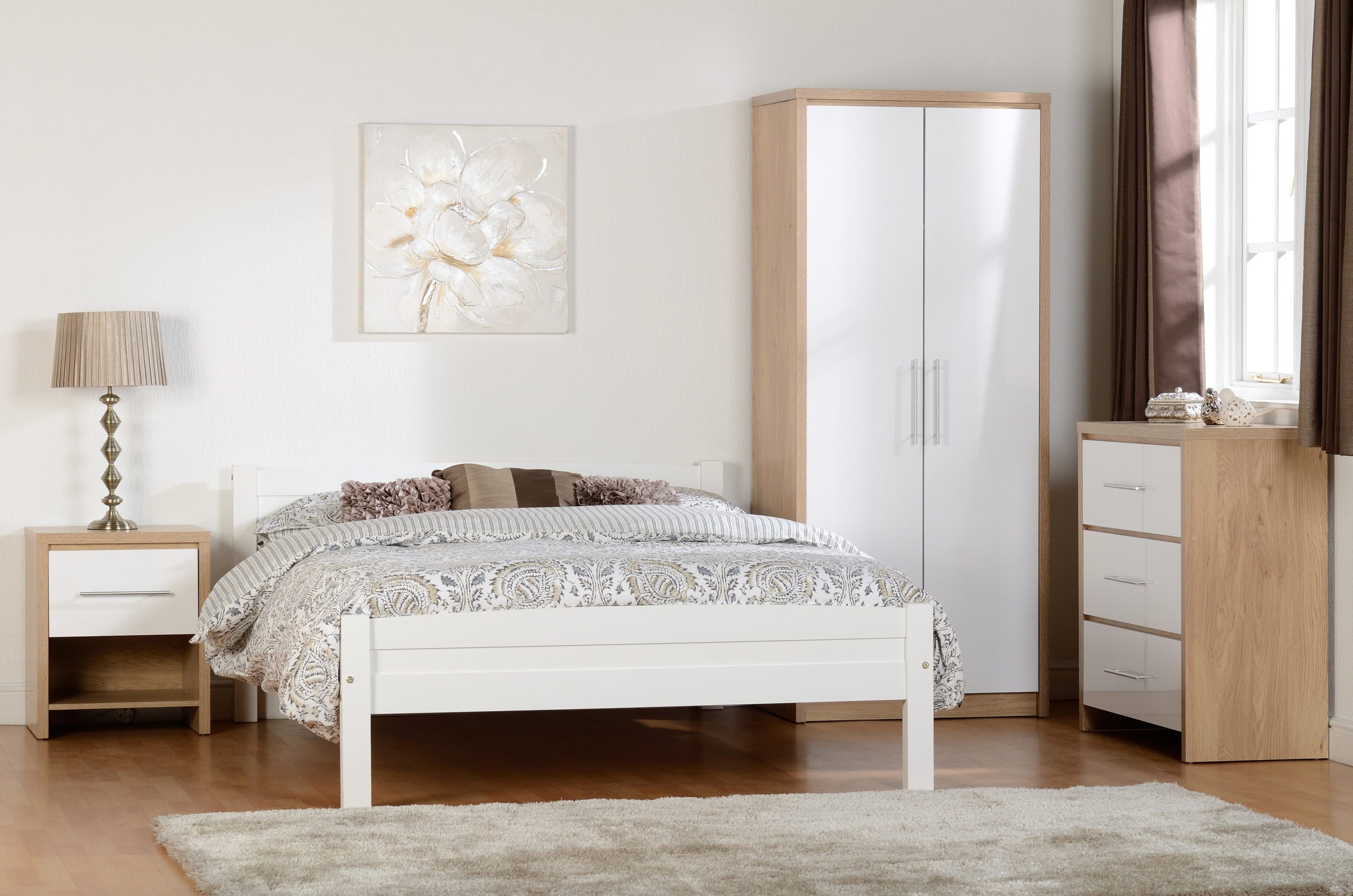 SEVILLE BEDROOM SET - WHITE GLOSS/LIGHT OAK EFFECT VENEER