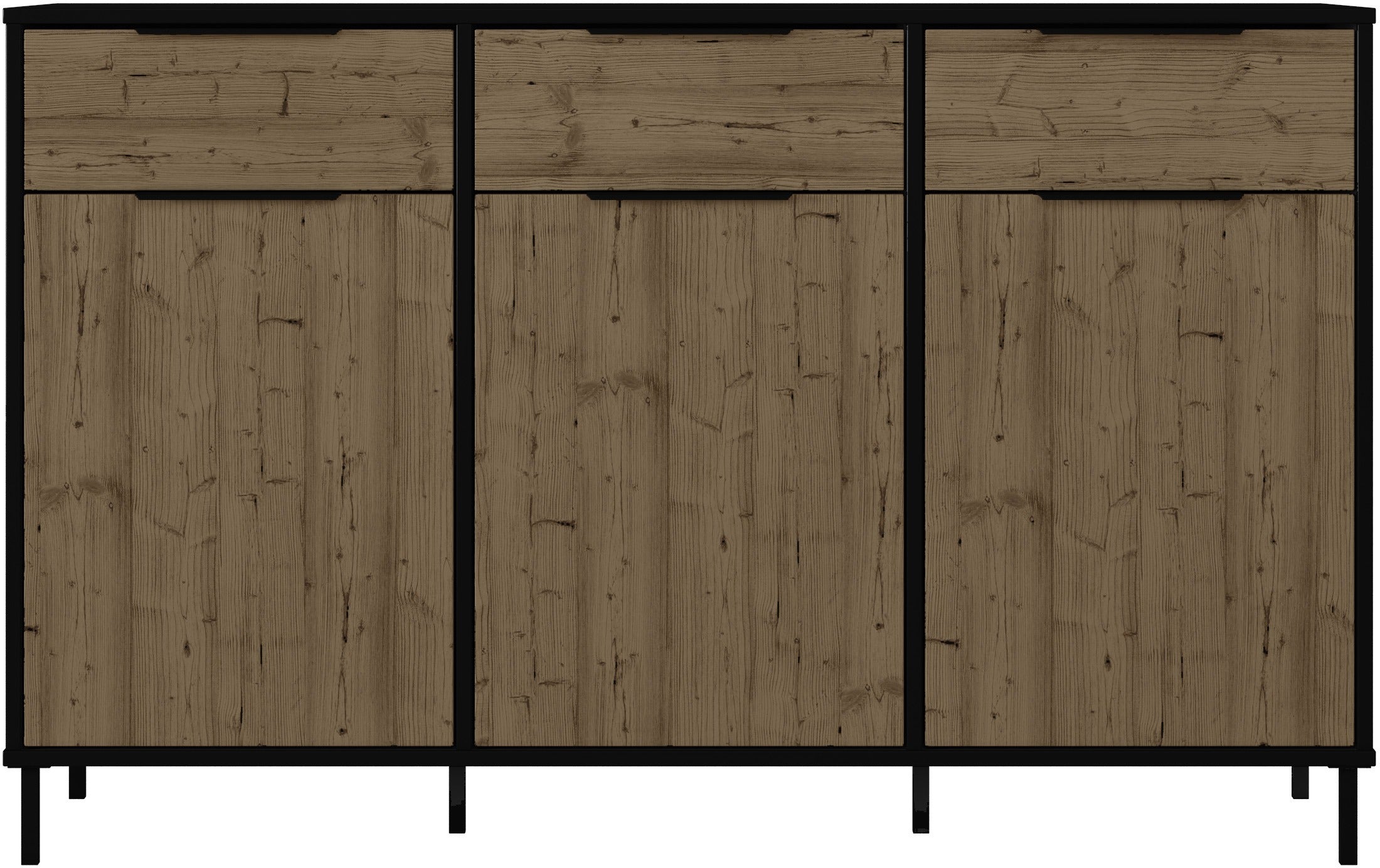 MADRID 3 DOOR SIDEBOARD - BLACK/ACACIA EFFECT