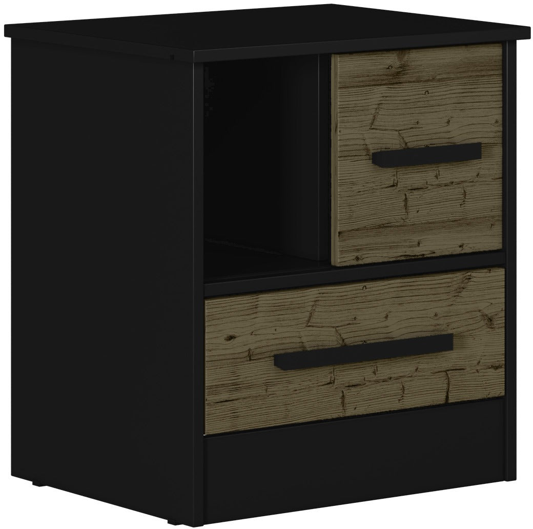 MADRID BEDSIDE/SIDE TABLE - BLACK/ACACIA EFFECT