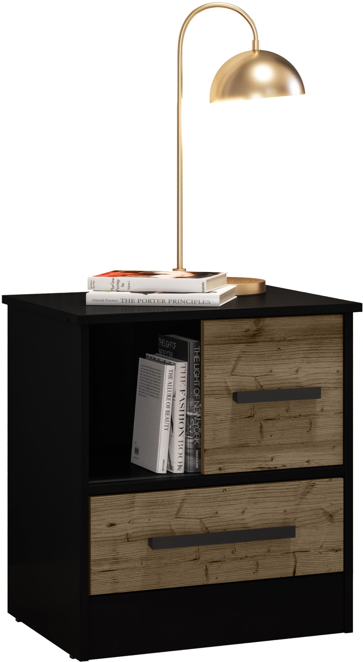 MADRID BEDSIDE/SIDE TABLE - BLACK/ACACIA EFFECT