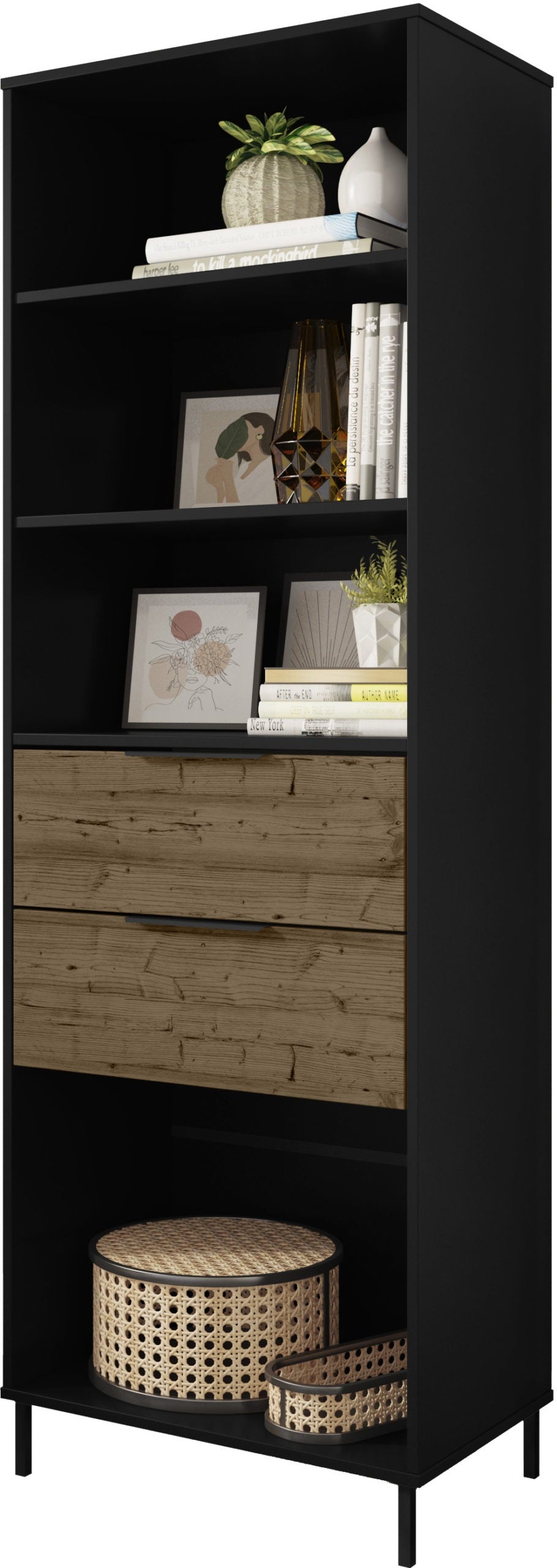 MADRID BOOKCASE - BLACK/ACACIA EFFECT