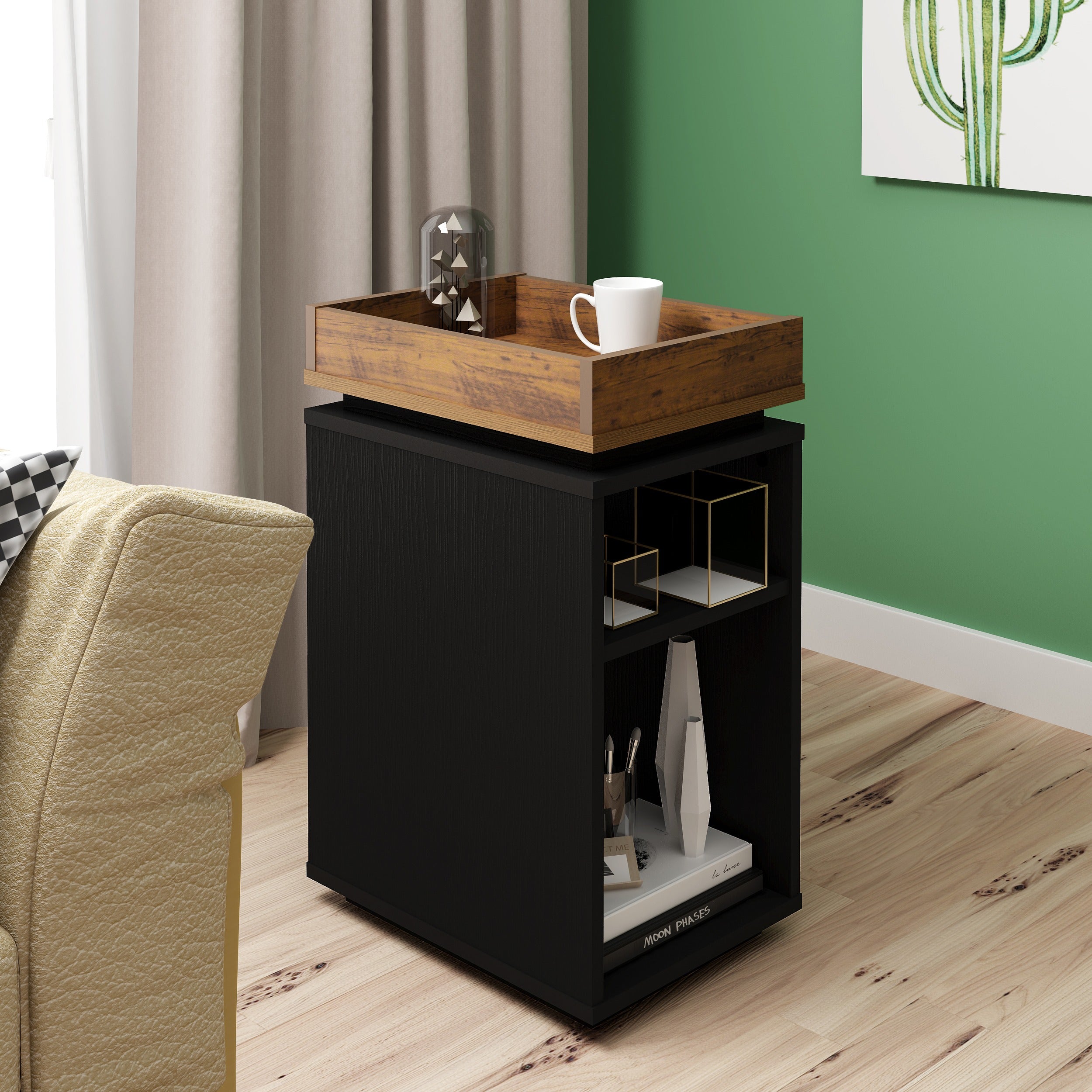 NAPLES STORAGE SIDE TABLE - BLACK/PINE EFFECT