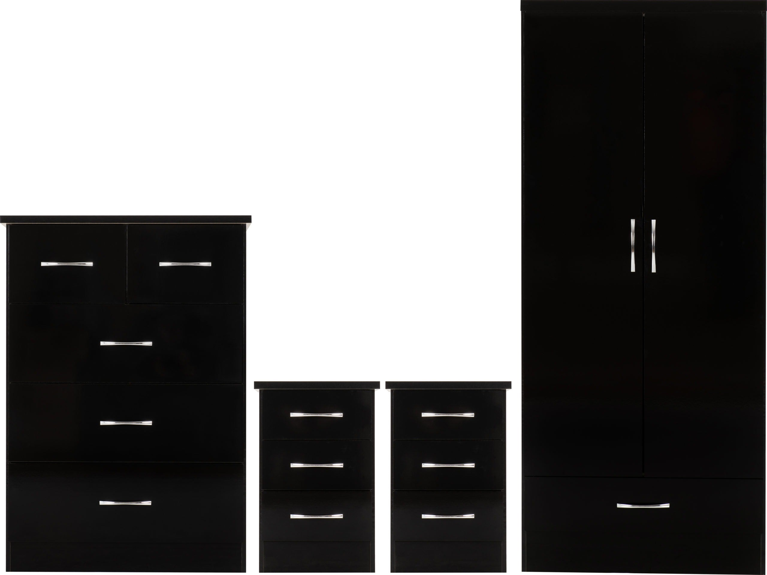 NEVADA 2 DOOR 1 DRAWER WARDROBE BEDROOM SET - BLACK GLOSS