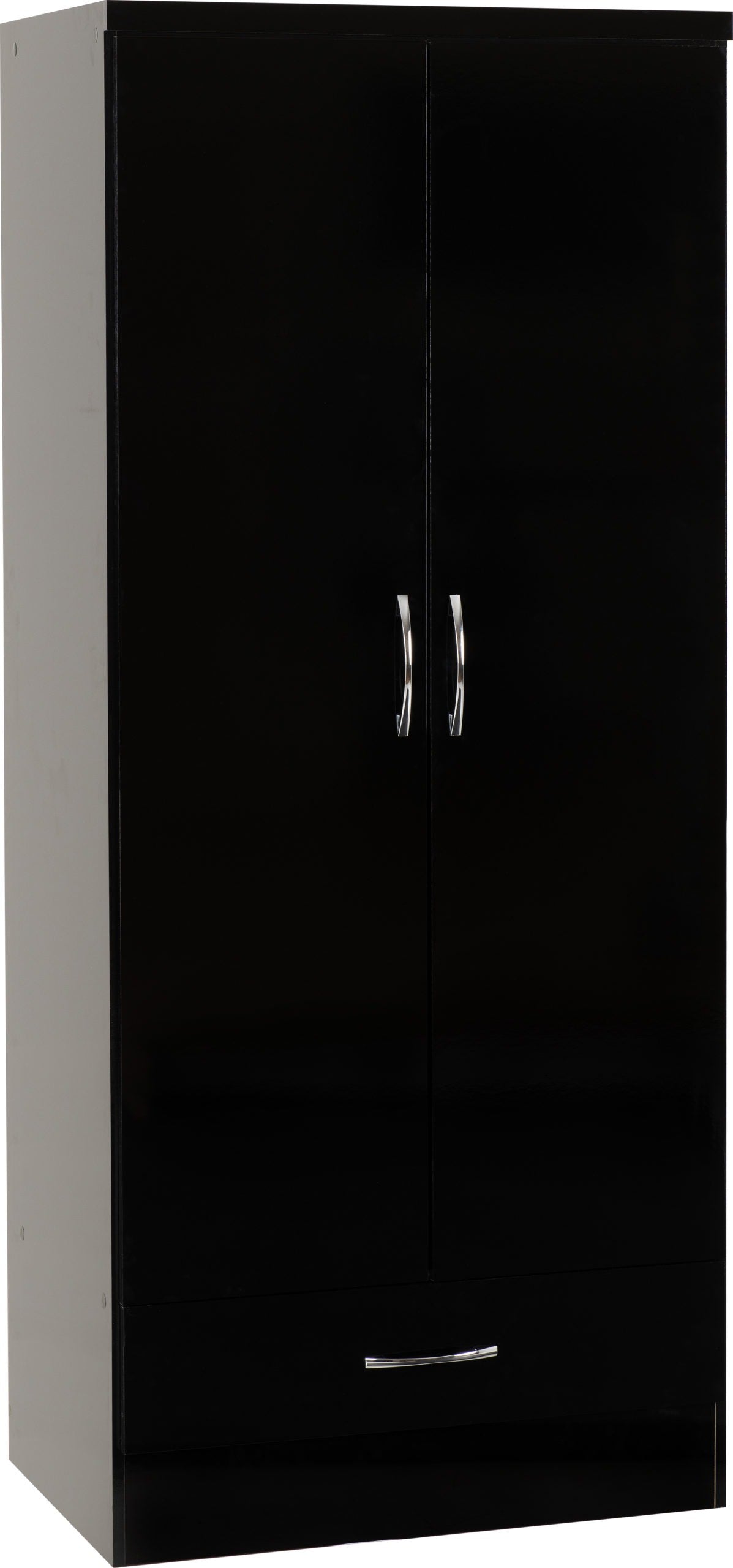 NEVADA 2 DOOR 1 DRAWER WARDROBE BEDROOM SET - BLACK GLOSS