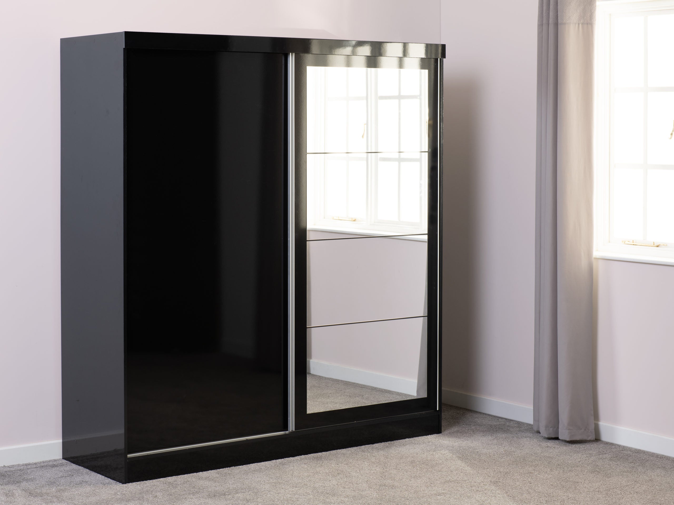 NEVADA 2 DOOR SLIDER WARDROBE - BLACK GLOSS