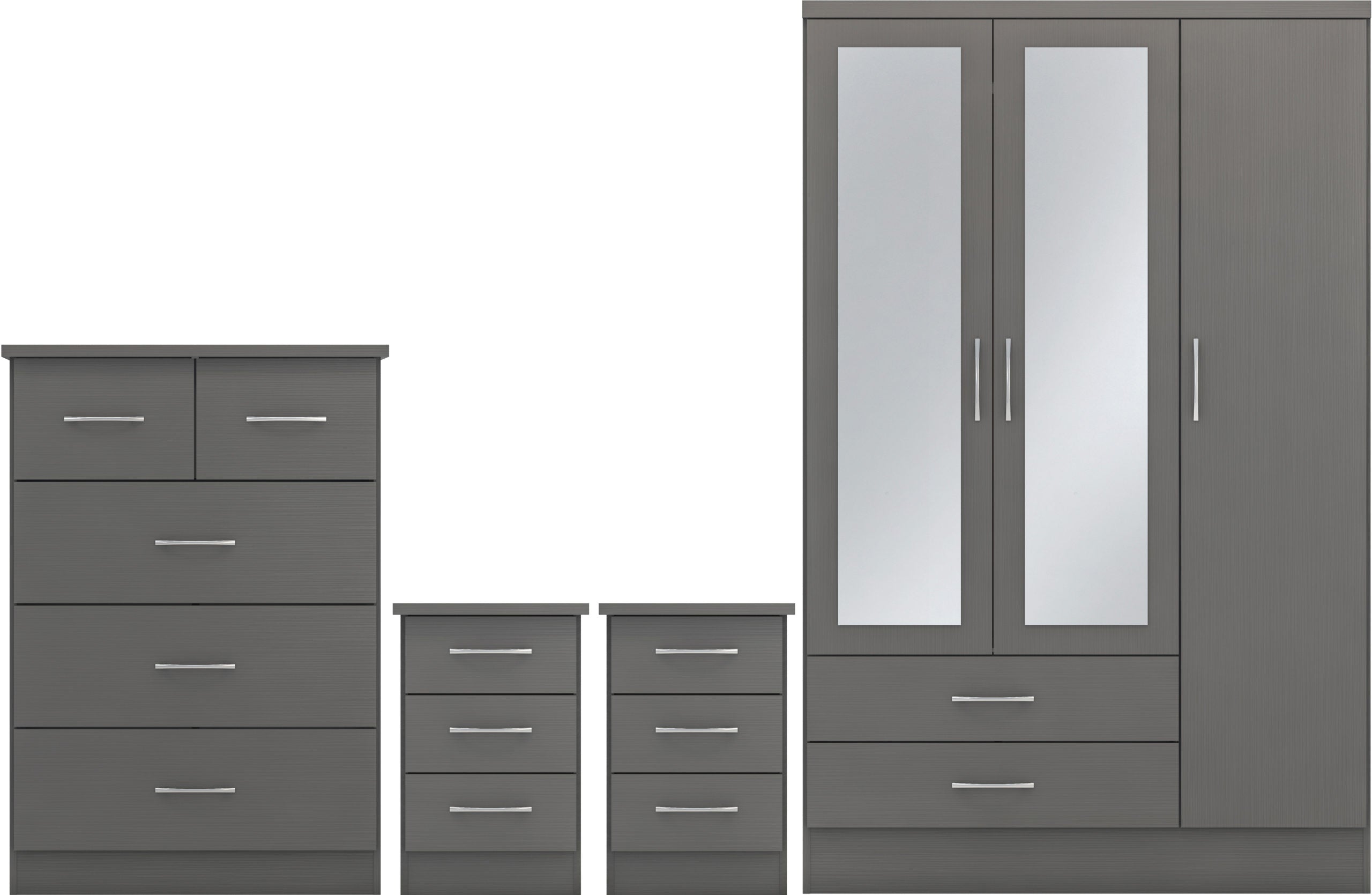 NEVADA 3 DOOR 2 DRAWER WARDROBE BEDROOM SET - 3D EFFECT GREY